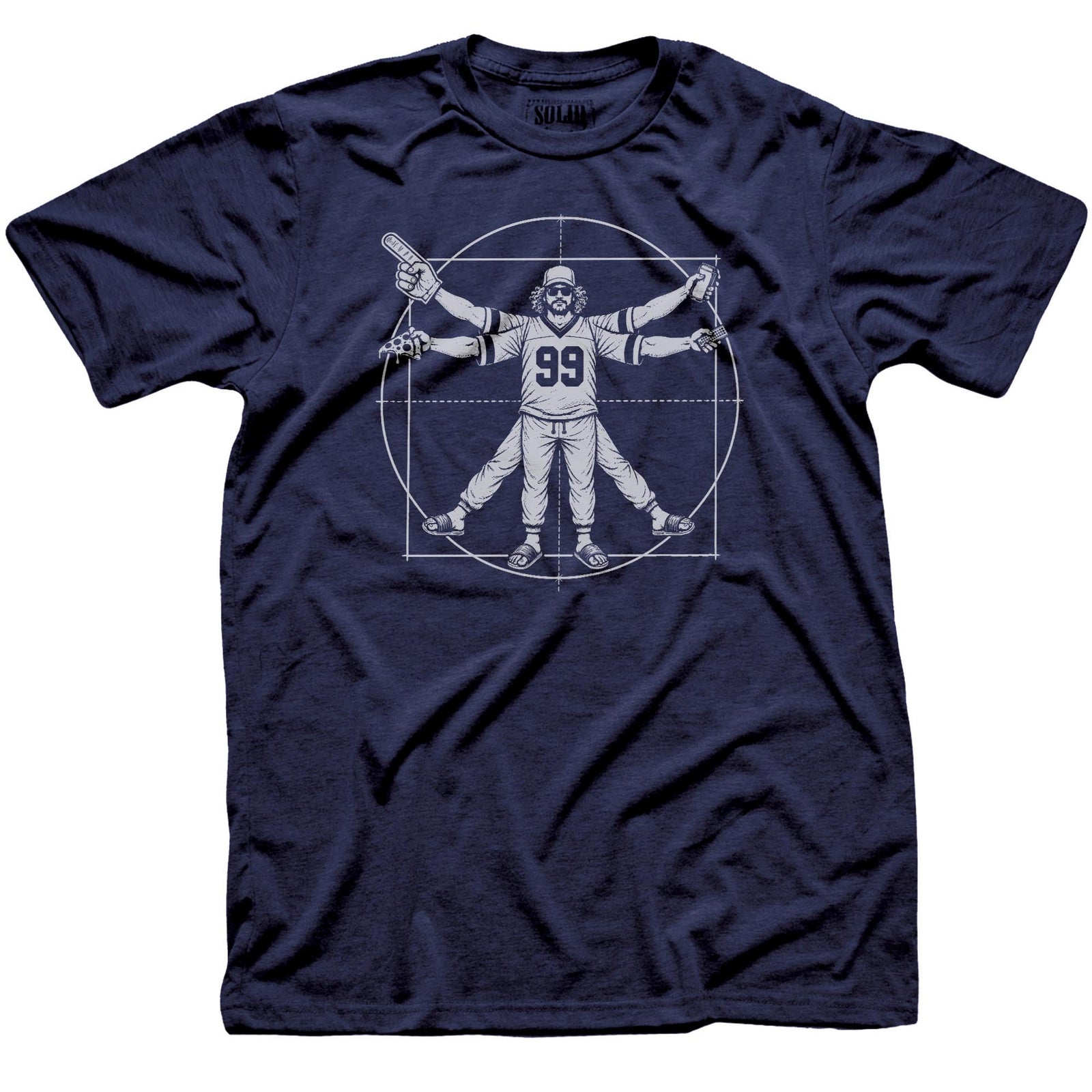 Vitruvian Fan Funny Signature T-shirt in Navy - Front View