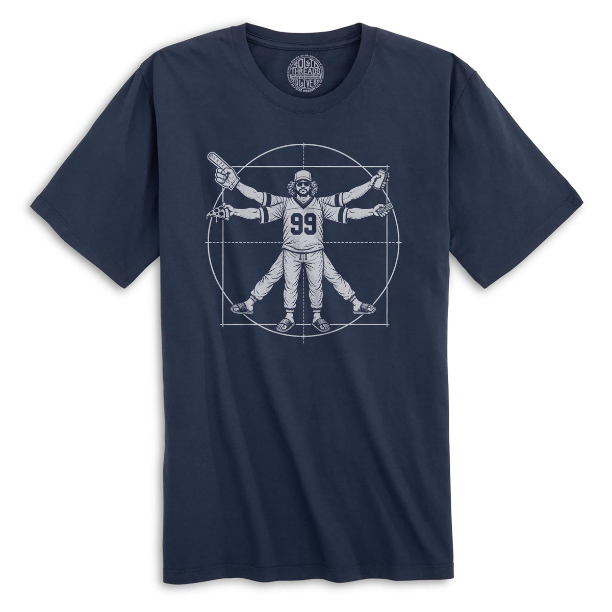 Vitruvian Fan Funny Organic T-shirt in Navy - Front View