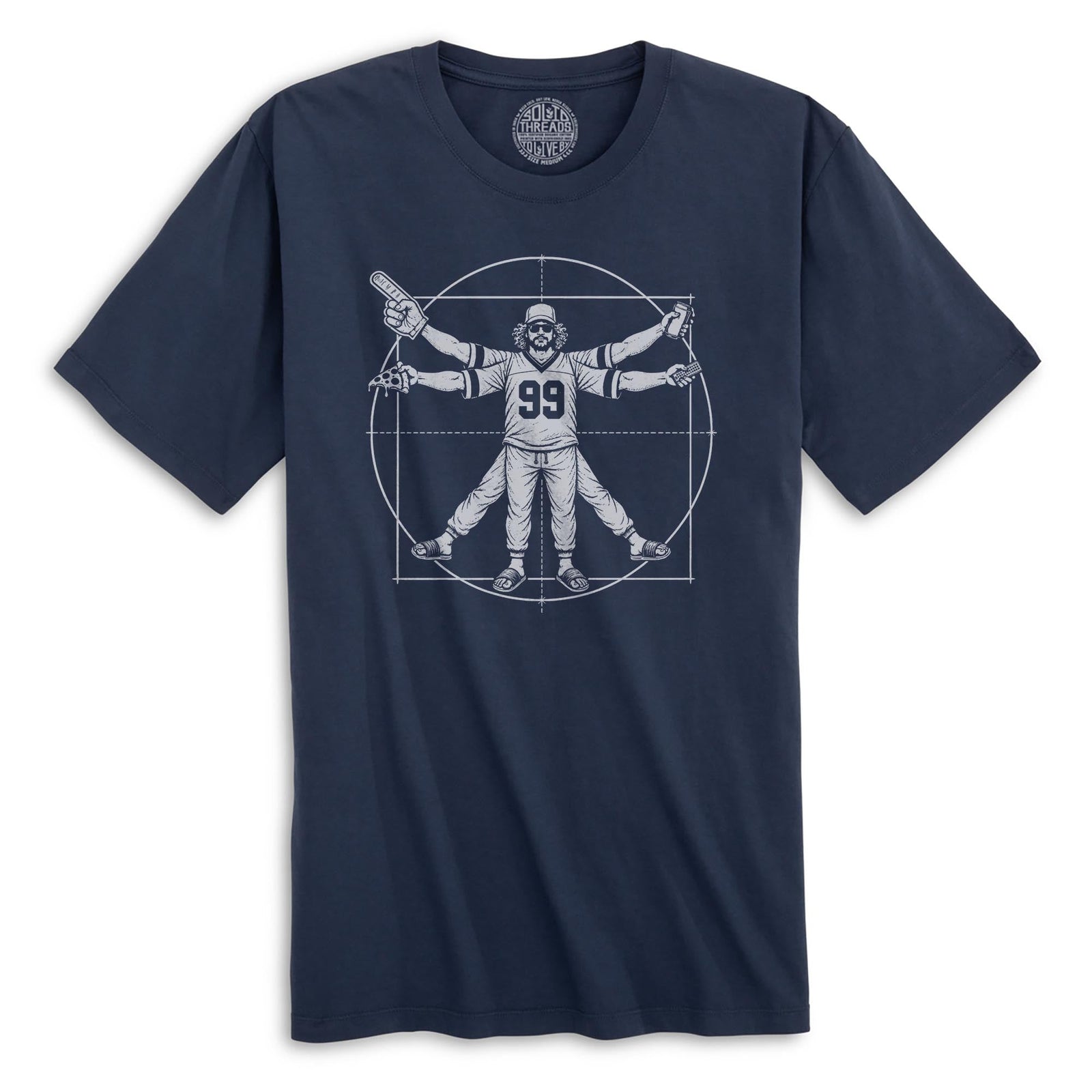 Vitruvian Fan Funny Organic T-shirt in Navy - Front View