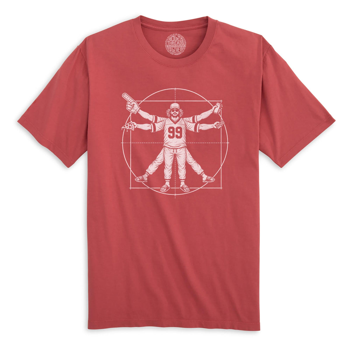 Vitruvian Fan Funny Organic T-shirt in Brick - Front View