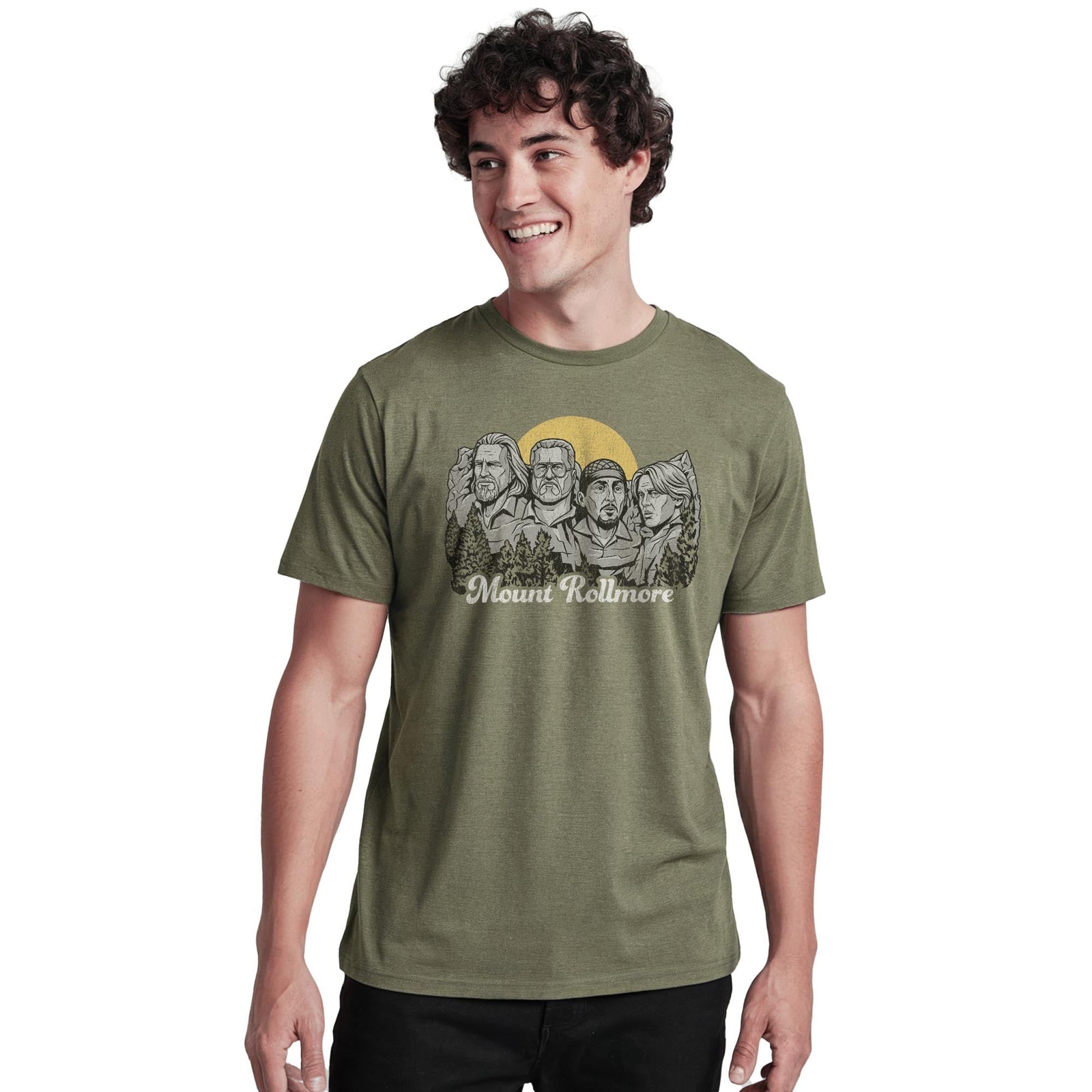 Mount Rollmore Vintage Staple T-shirt in Olive Heather On Model - Front View
