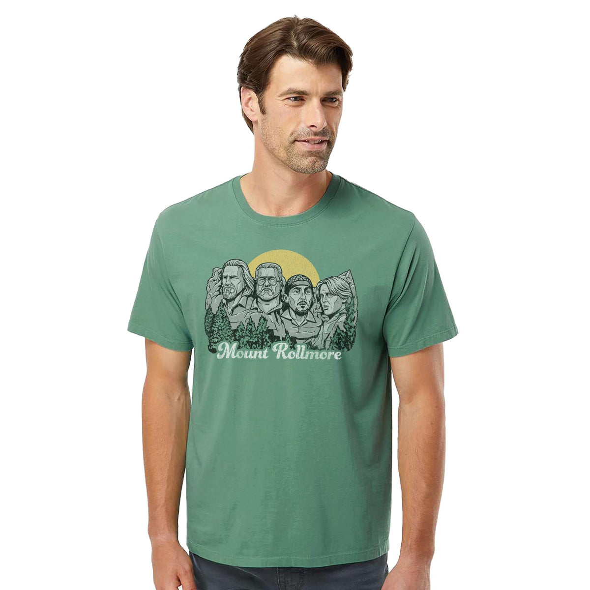 Mount Rollmore Vintage Organic T-shirt in Pine On Model - Front View