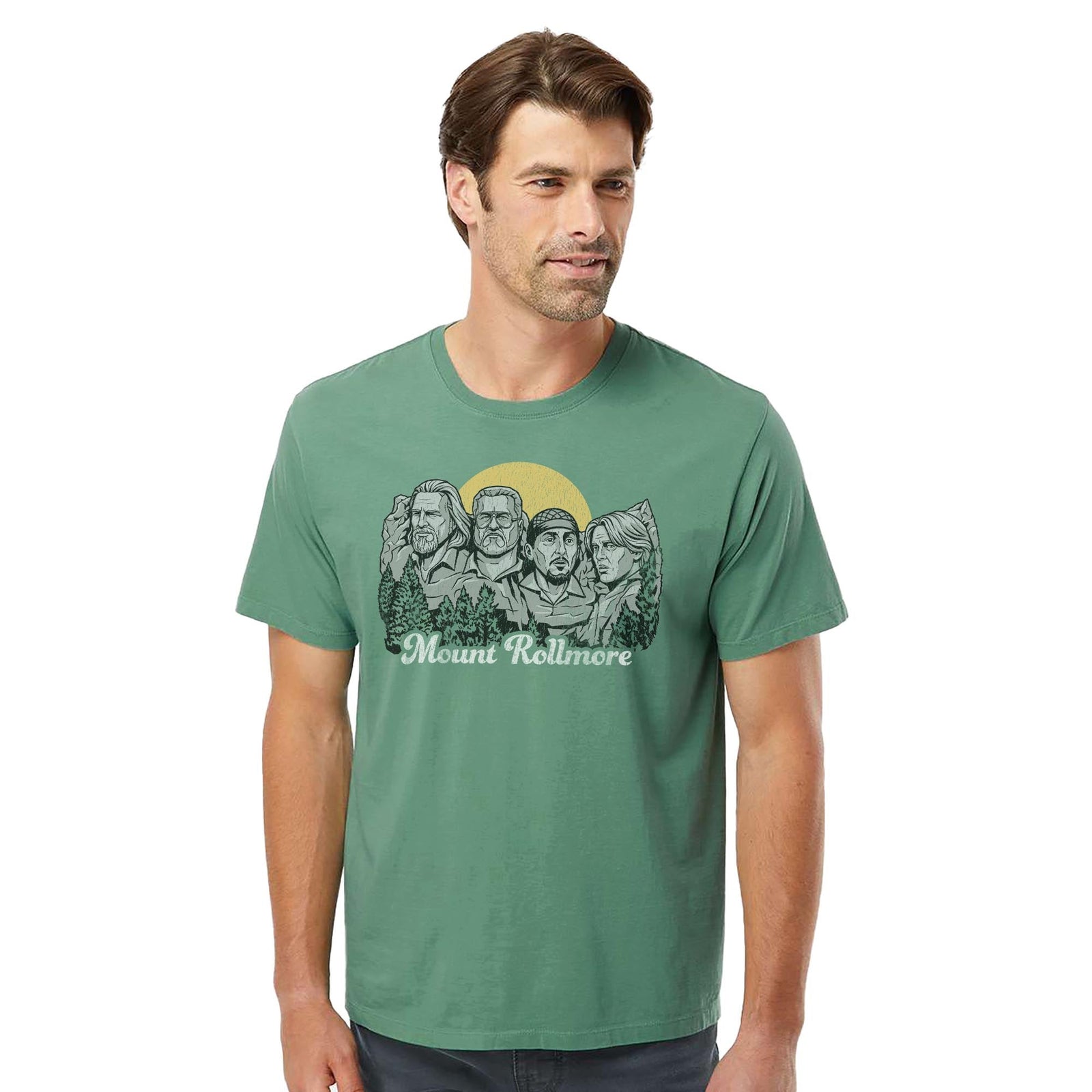 Mount Rollmore Vintage Organic T-shirt in Pine On Model - Front View