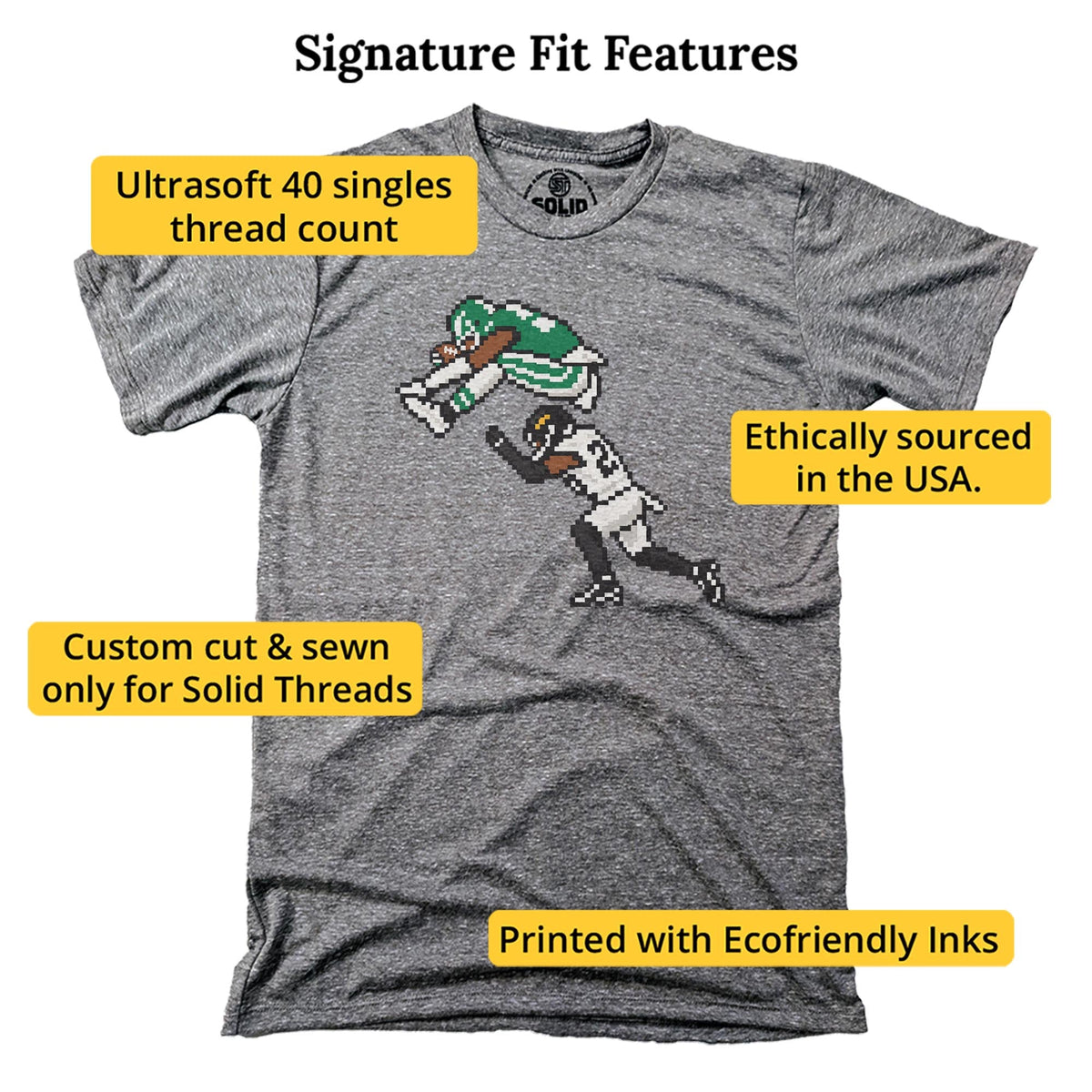 Philly 16-bit Football Cool Signature T-shirt in Triblend Grey - Fit Attributes