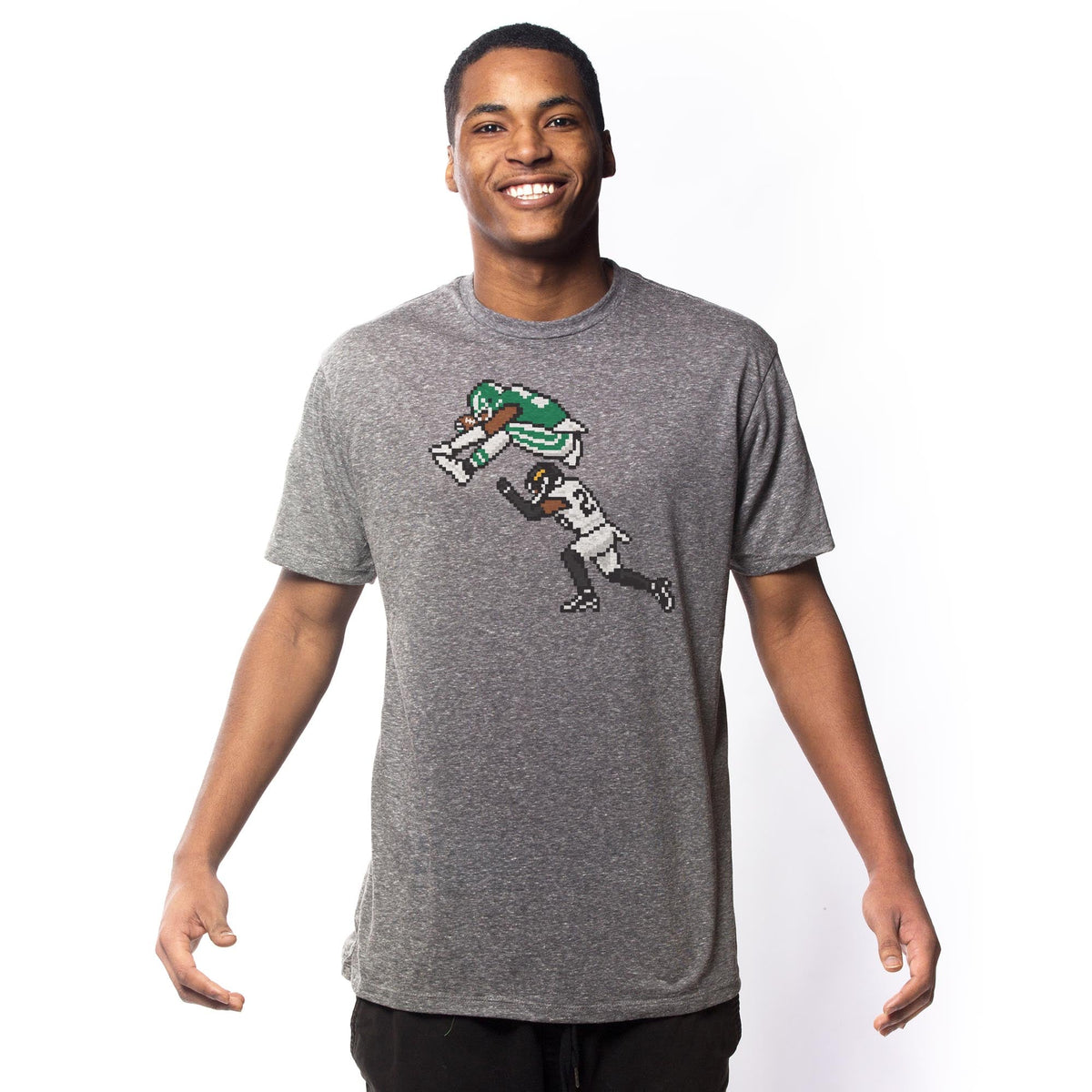 Philly 16-bit Football Cool Signature T-shirt in Triblend Grey On Model - Front View