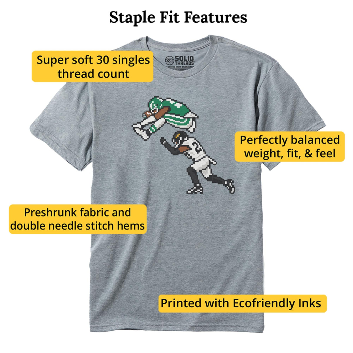 Philly 16-bit Football Cool Staple T-shirt in Ash Heather - Fit Attributes