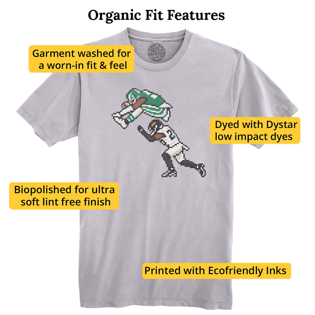 Philly 16-bit Football Cool Organic T-shirt in Silver - Fit Attributes