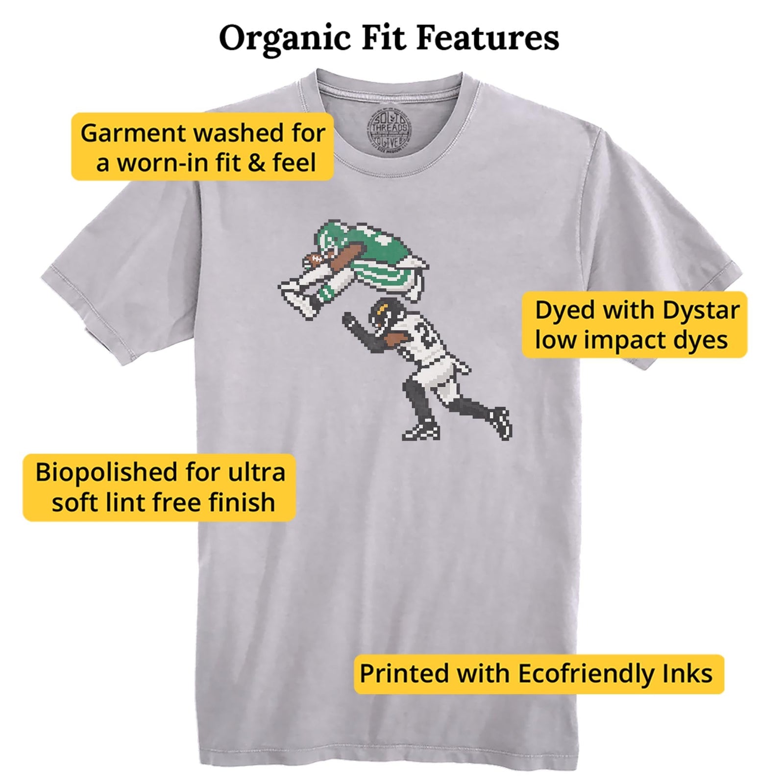 Philly 16-bit Football Cool Organic T-shirt in Silver - Fit Attributes