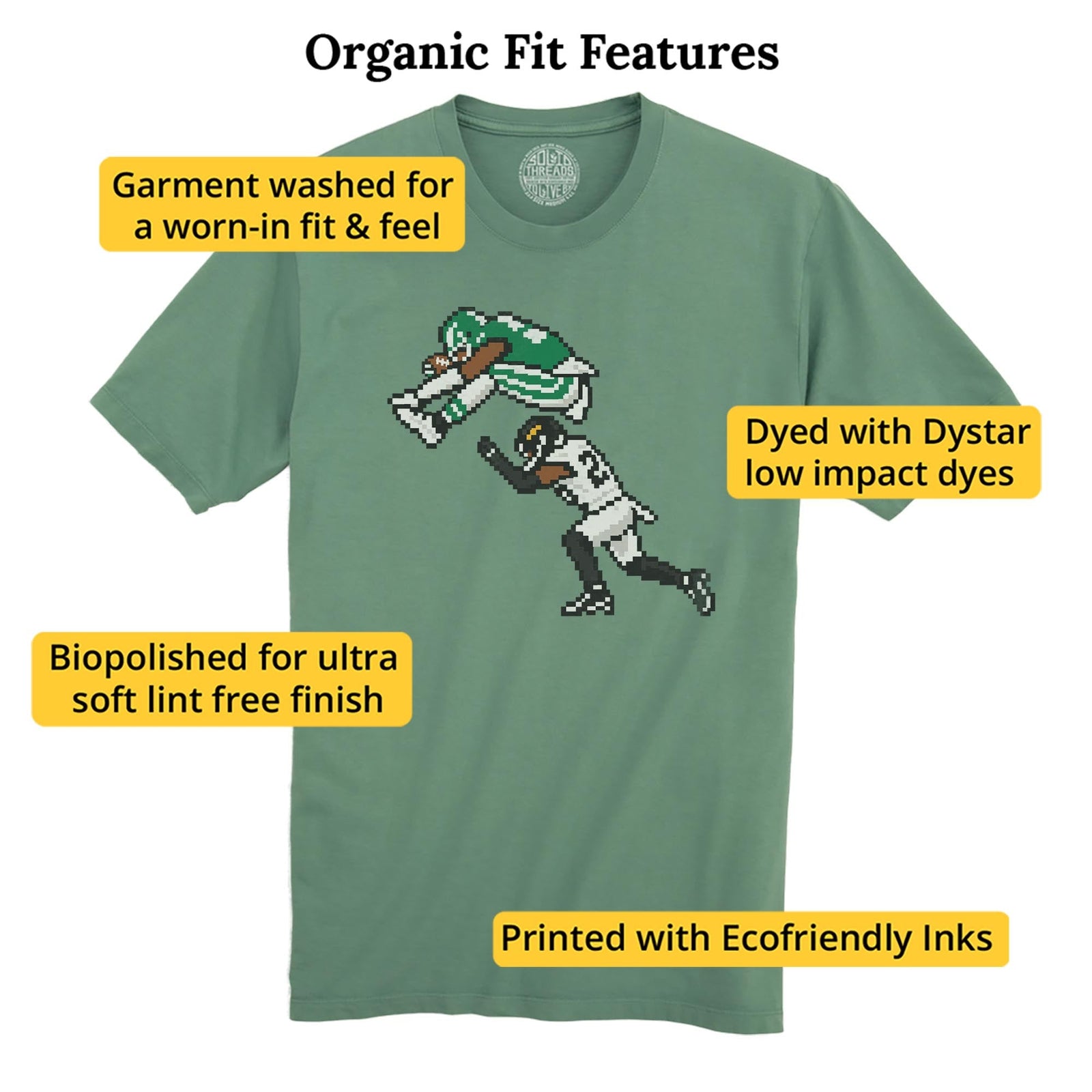 Philly 16-bit Football Cool Organic T-shirt in Pine - Fit Attributes