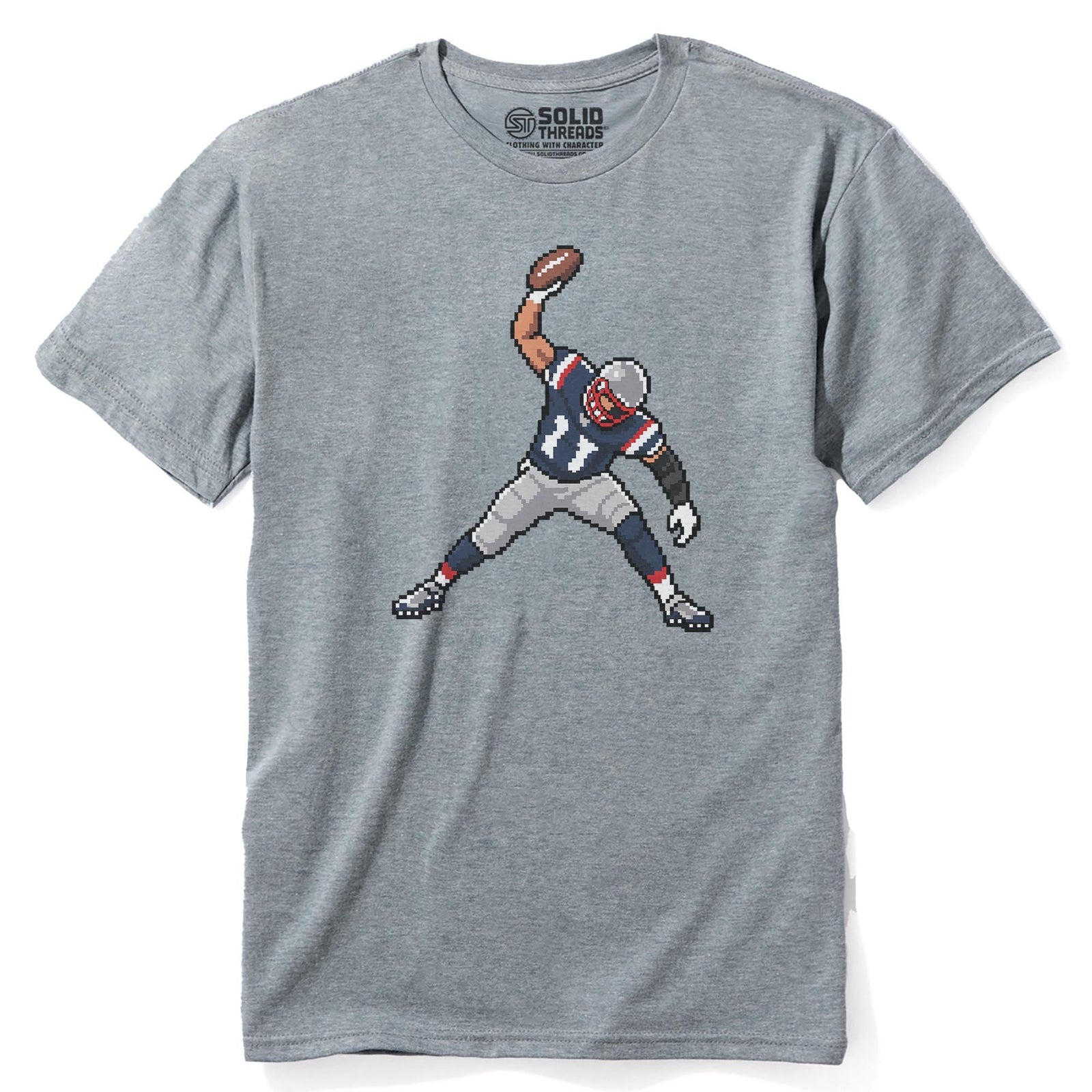 New England 16-bit Football Cool Staple T-shirt in Ash Heather - Front View