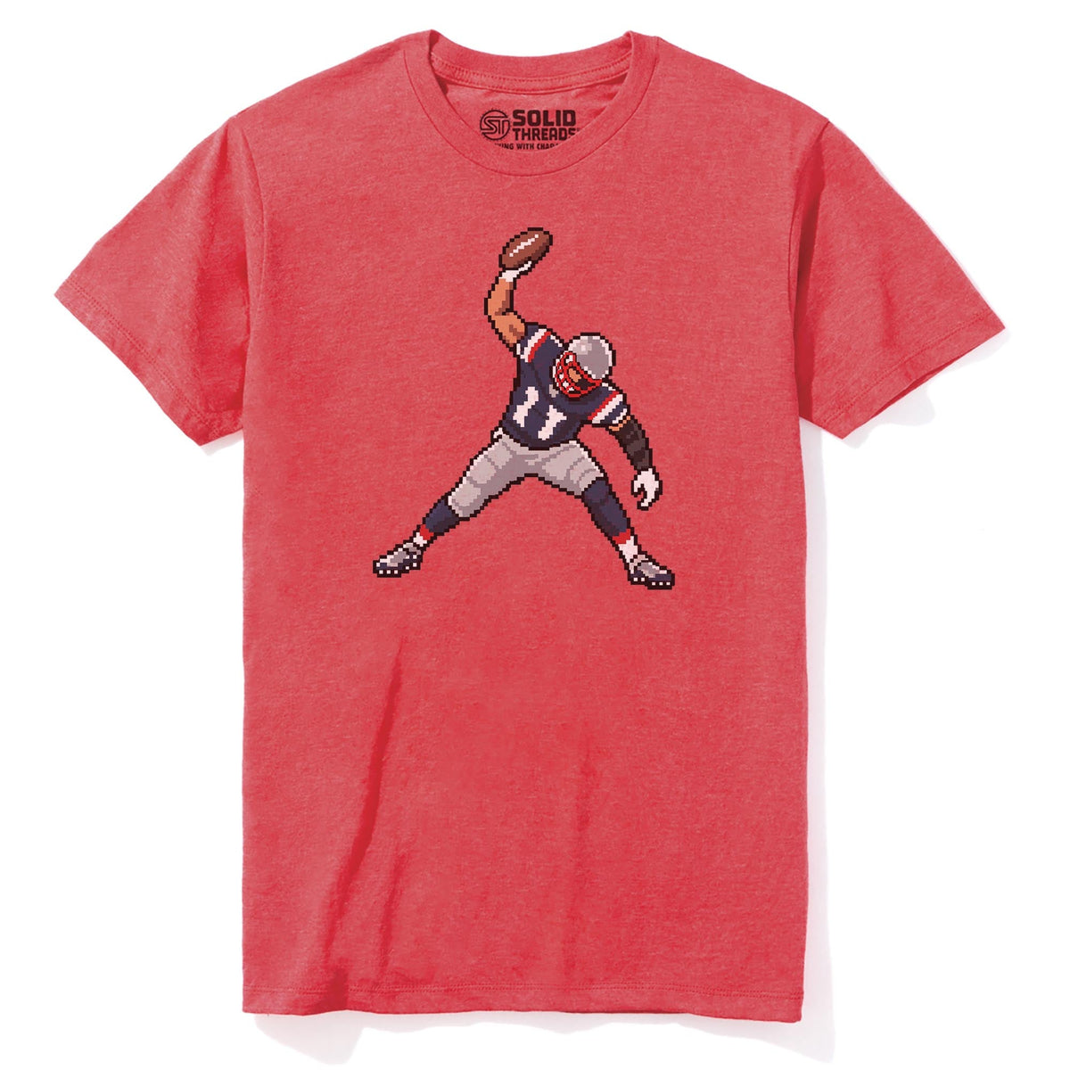 New England 16-bit Football Cool Staple T-shirt in Red Heather - Front View