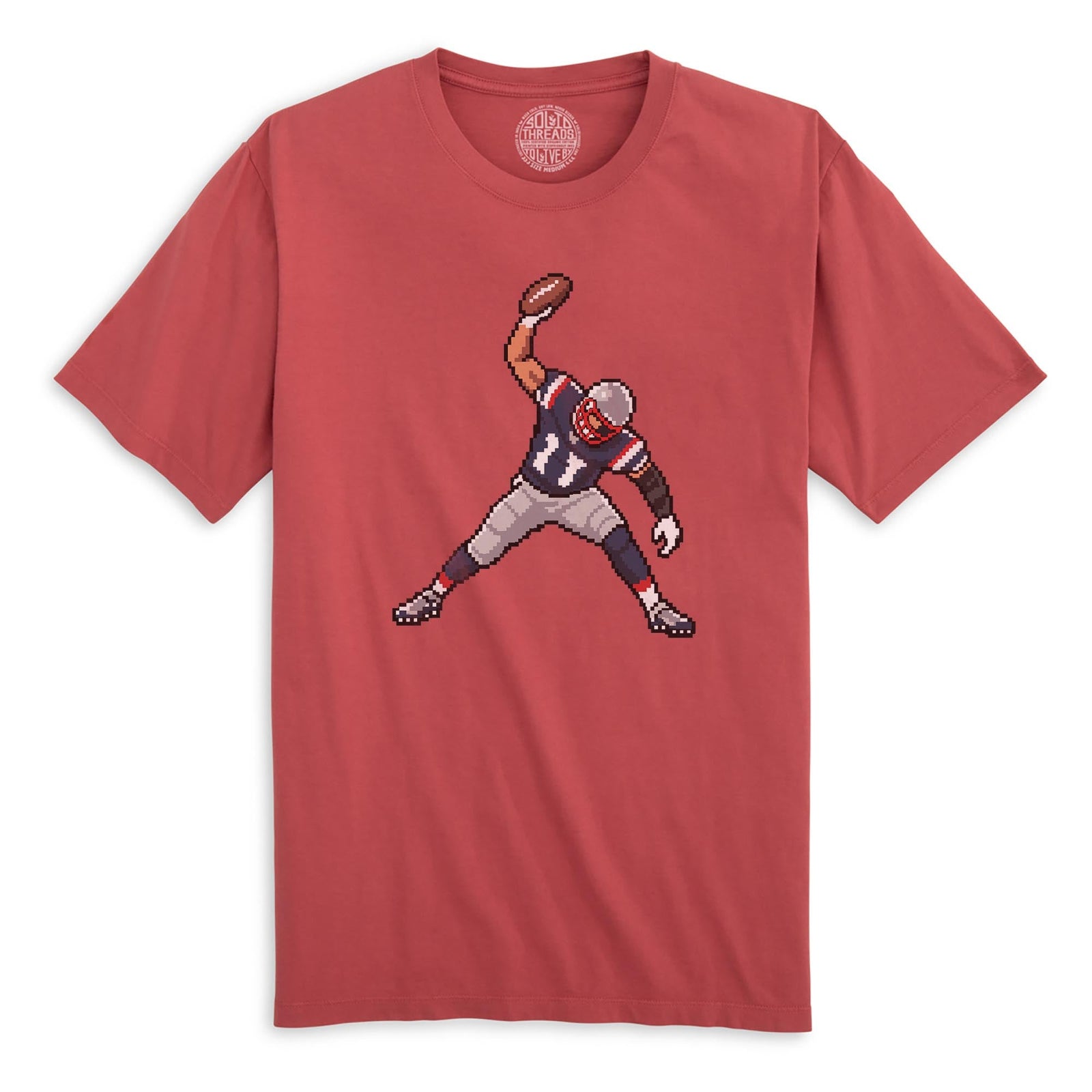 New England 16-bit Football Cool Organic T-shirt in Brick - Front View