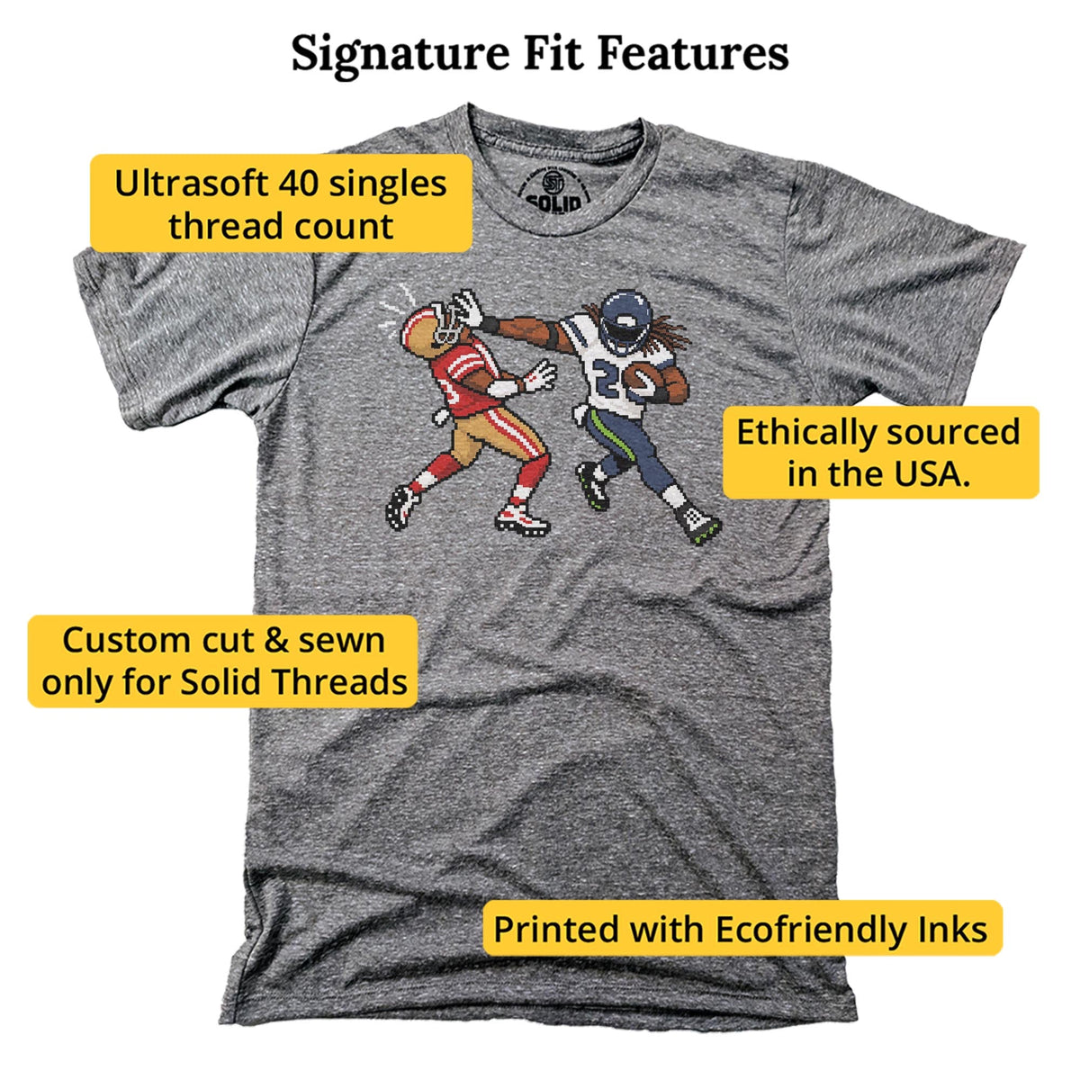 Seattle 16-bit Football Cool Signature T-shirt in Triblend Grey - Fit Attributes