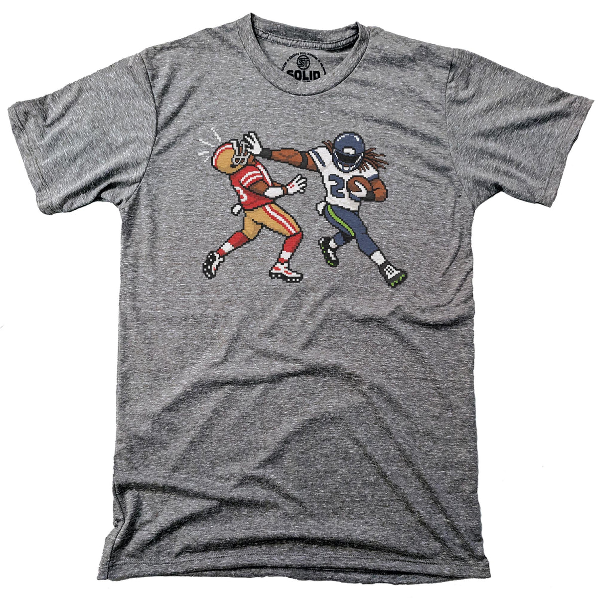 Seattle 16-bit Football Cool Signature T-shirt in Triblend Grey - Front View
