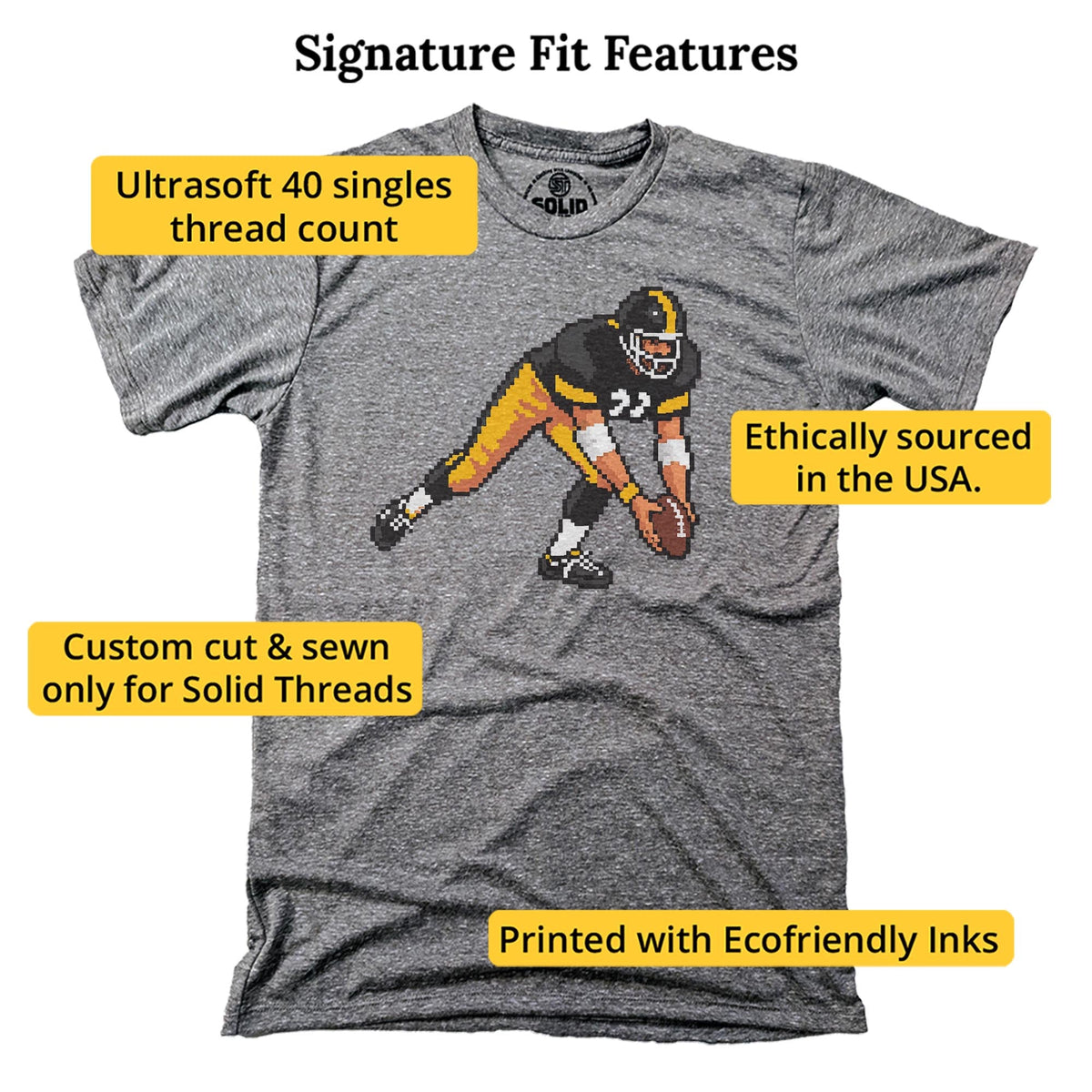 Pittsburgh 16-bit Football Cool Signature T-shirt in Triblend Grey - Fit Attributes