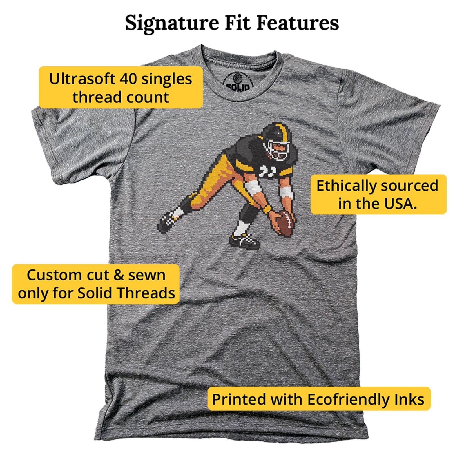 Pittsburgh 16-bit Football Cool Signature T-shirt in Triblend Grey - Fit Attributes