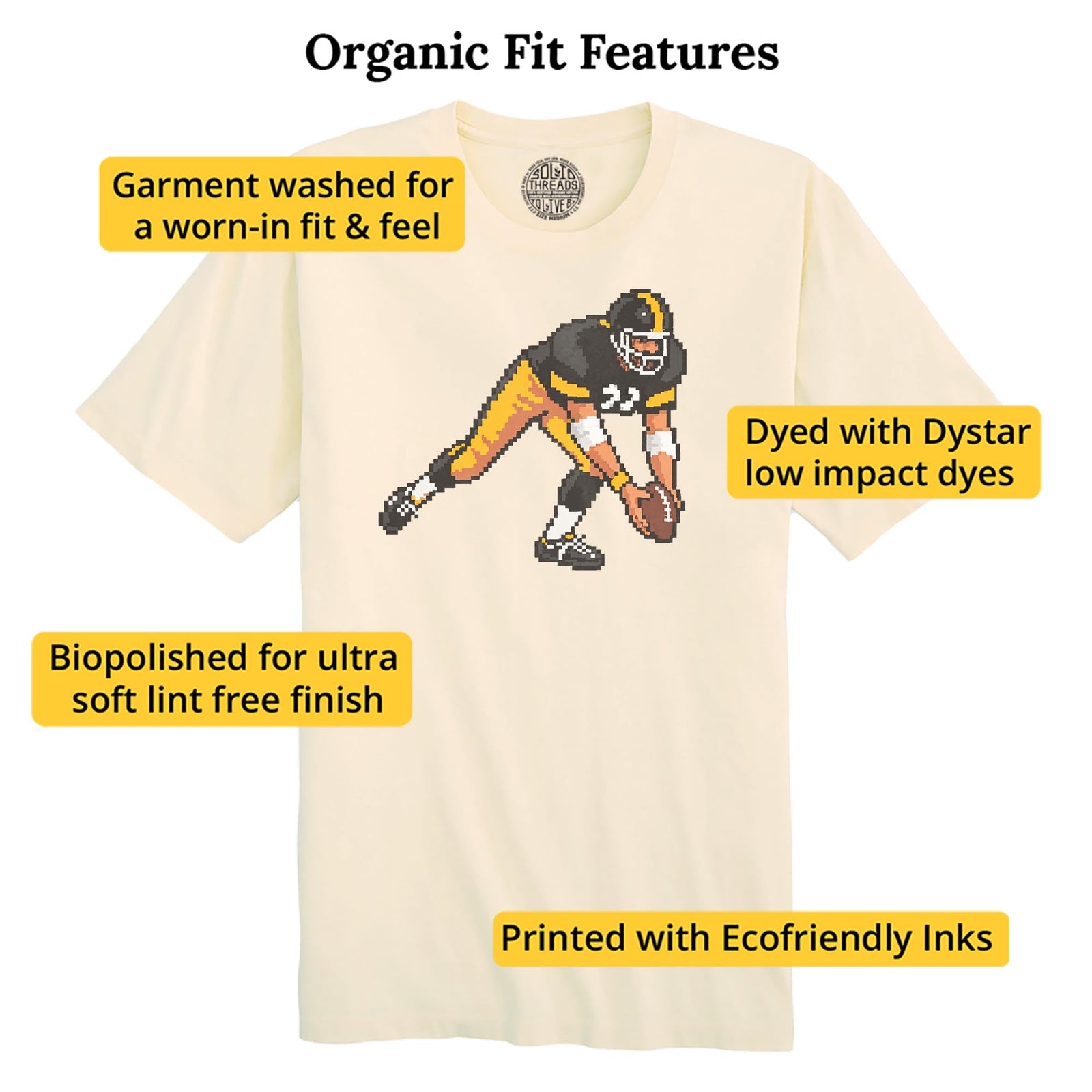 Pittsburgh 16-bit Football Cool Organic T-shirt in Ivory - Fit Attributes