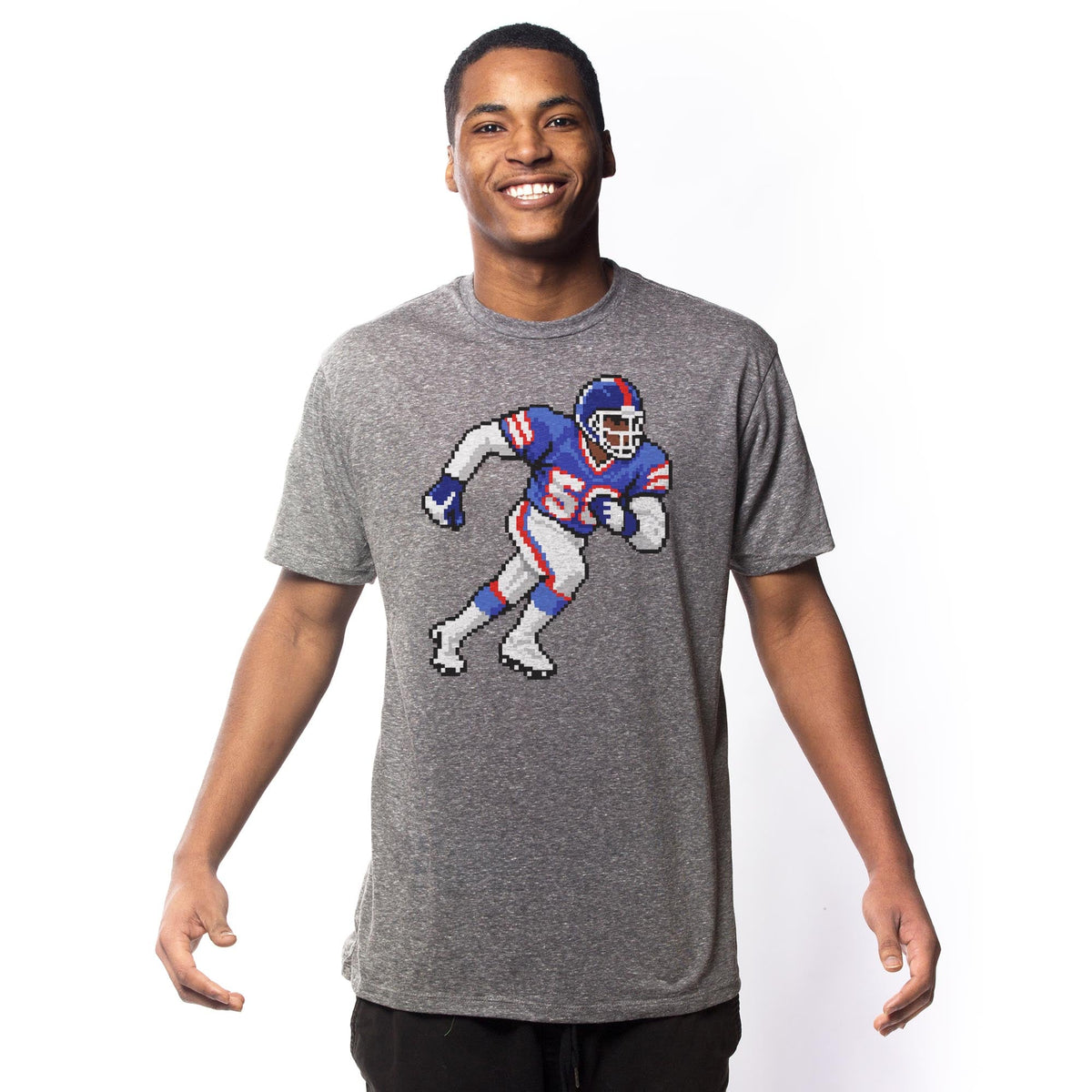New York 16-bit Football Cool Signature T-shirt in Triblend Grey On Model - Front View