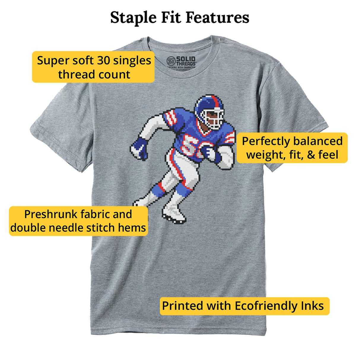 New York 16-bit Football Cool Staple T-shirt in Ash Heather - Fit Attributes