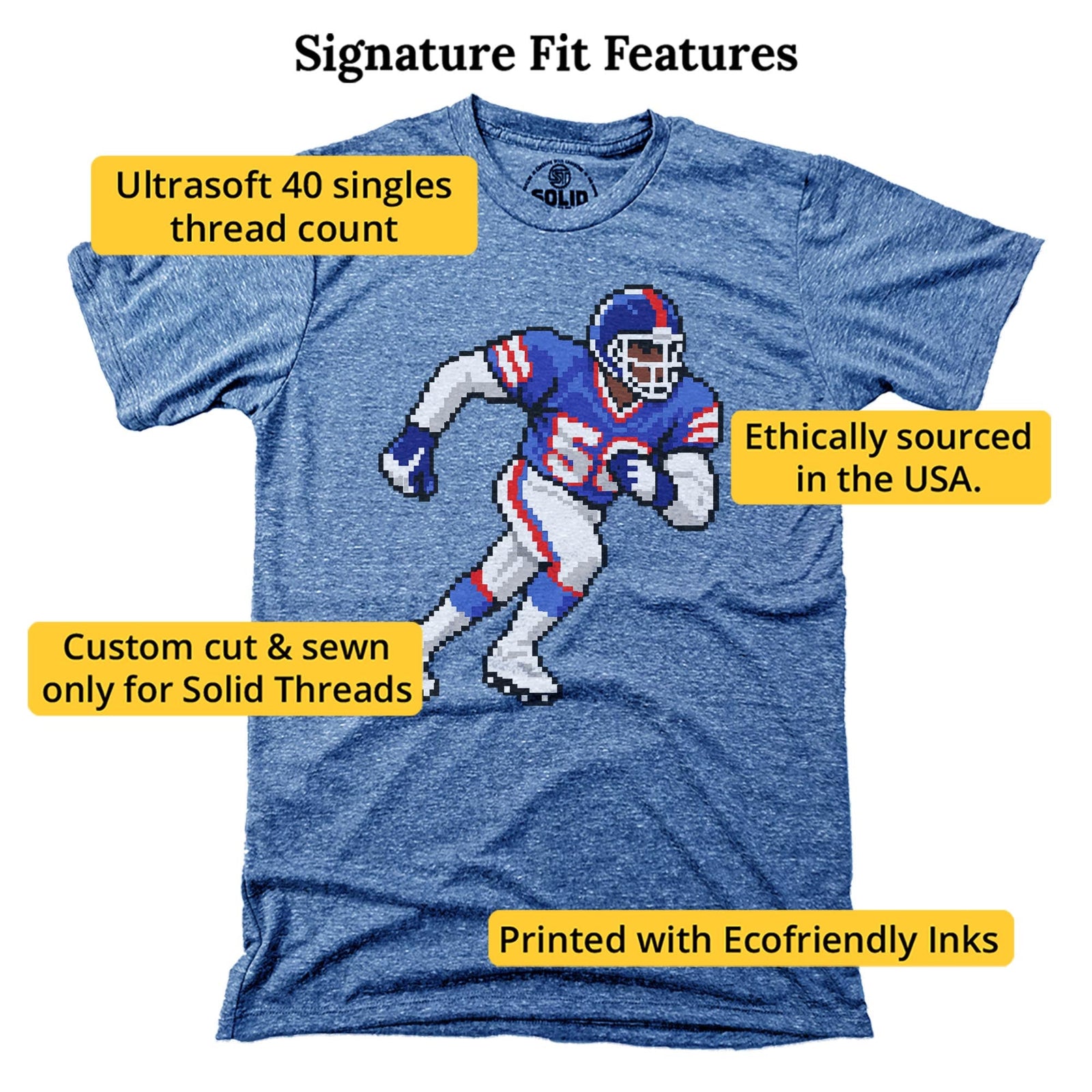 New York 16-bit Football Cool Signature T-shirt in Triblend Royal - Fit Attributes