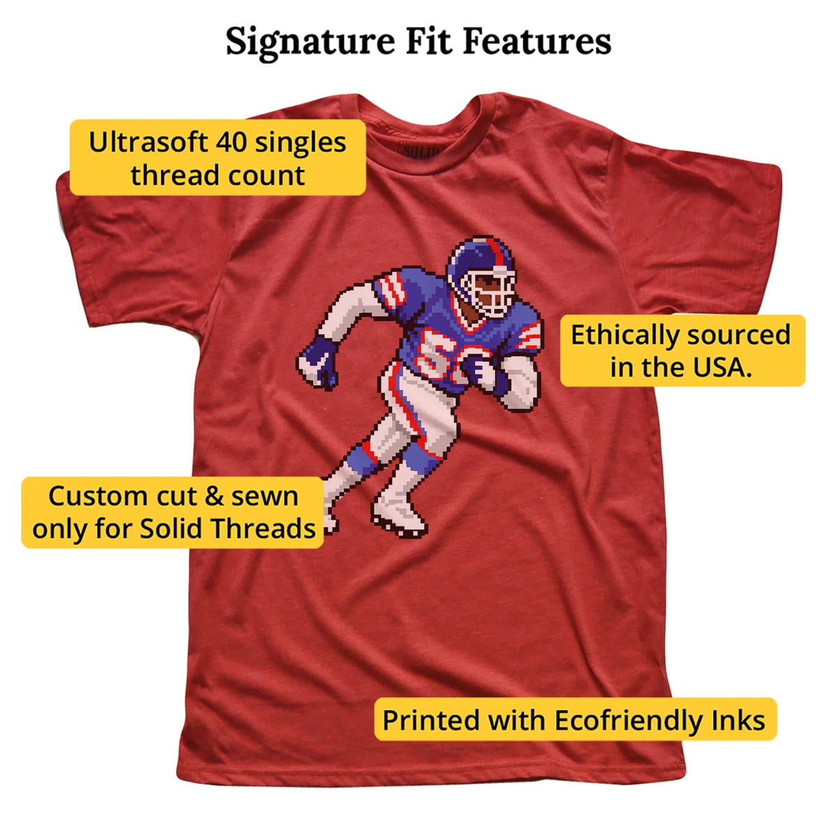 New York 16-bit Football Cool Signature T-shirt in Red - Fit Attributes