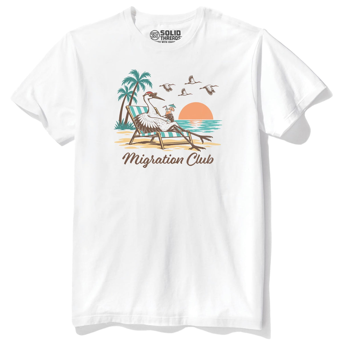 Migration Club Funny Staple T-shirt in White - Front View