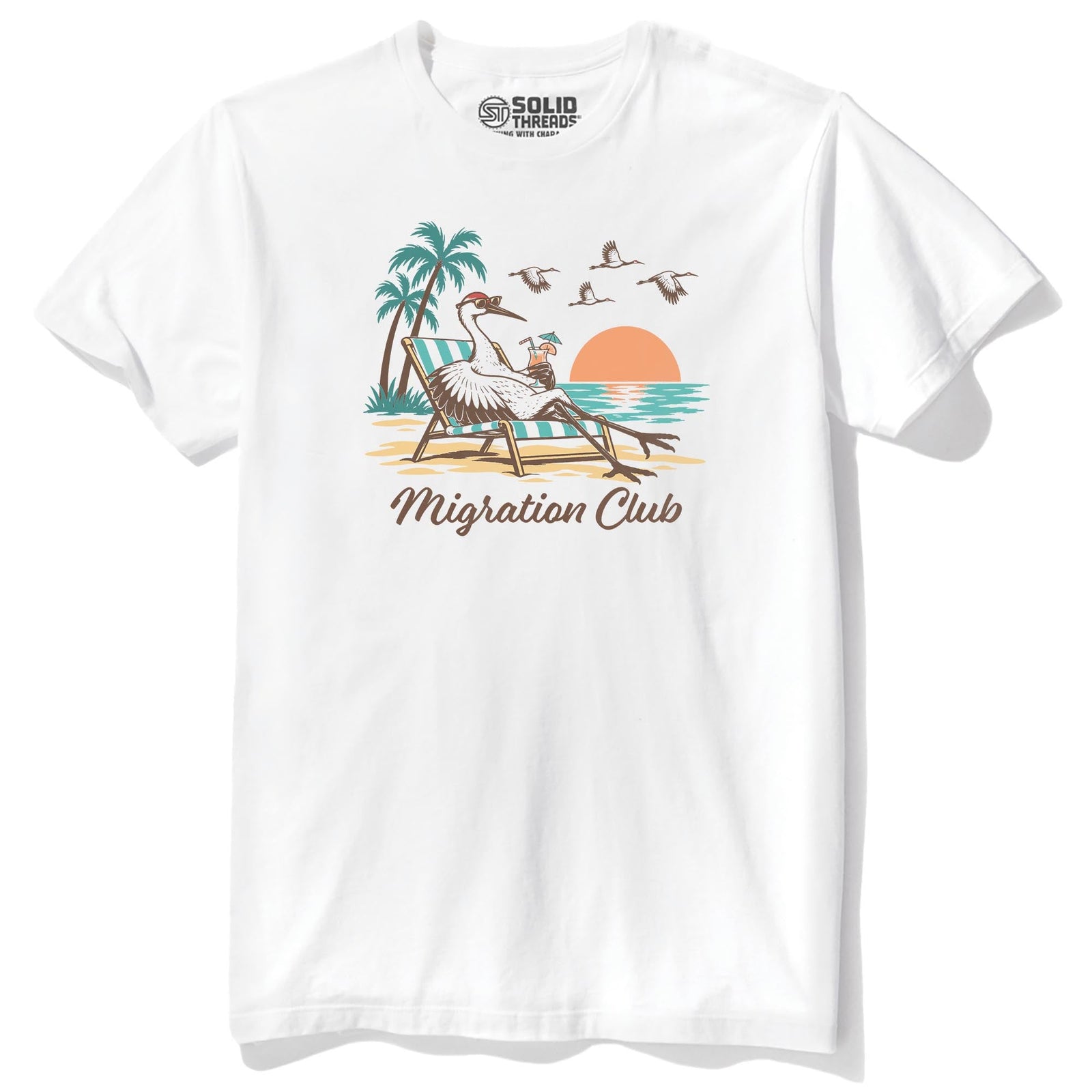 Migration Club Funny Staple T-shirt in White - Front View