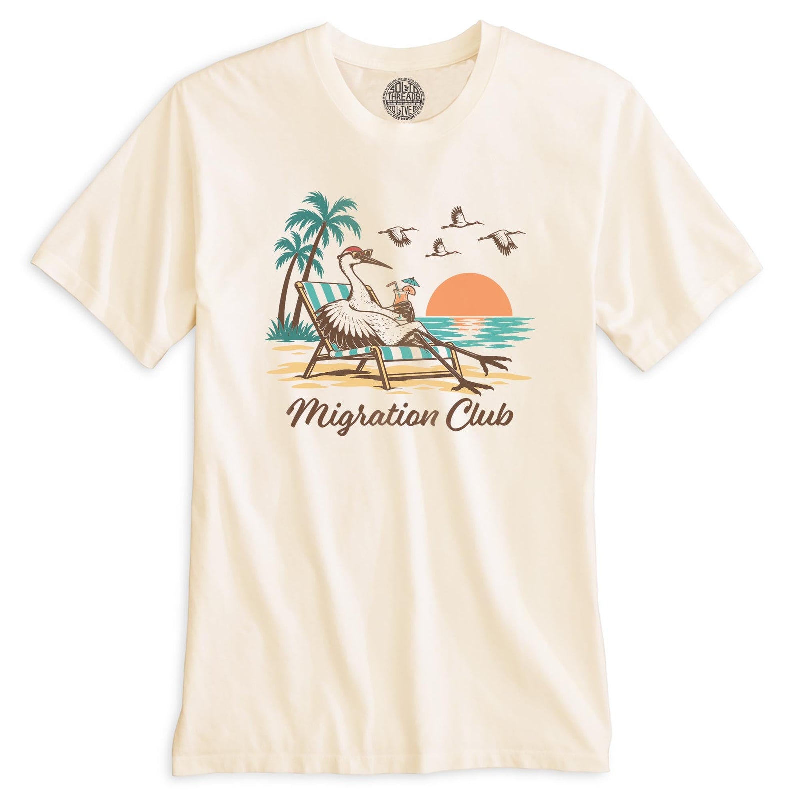 Migration Club Funny Organic T-shirt in Ivory - Front View