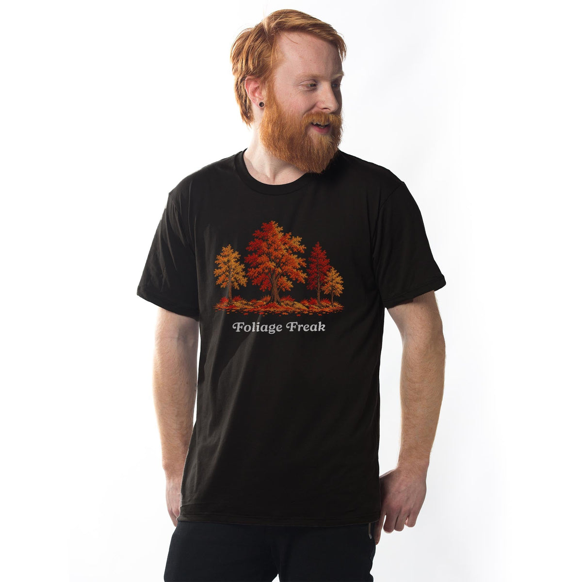Foliage Freak Funny Signature T-shirt in Black On Model - Front View