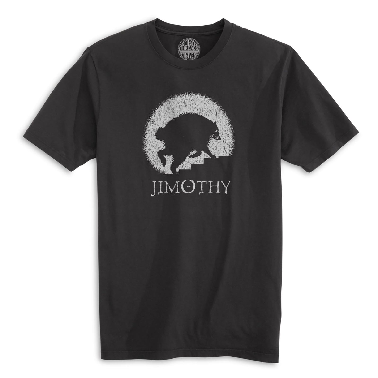 Jimothy Horror Movie Funny Organic T-shirt in Black - Front View