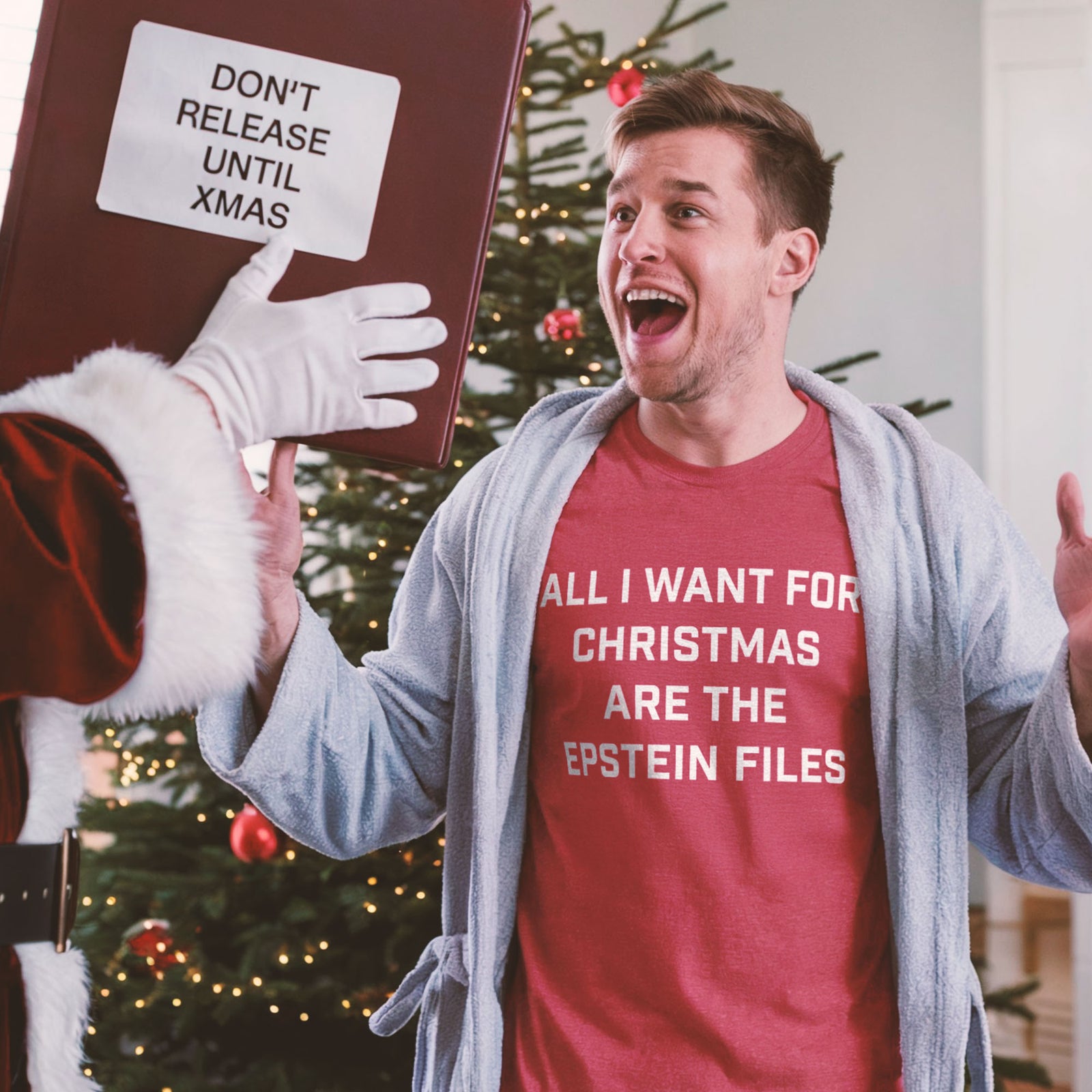 Men's I Want For Christmas Are The Epstein Files Graphic T Shirt | Parody Trump Tee | Solid Threads