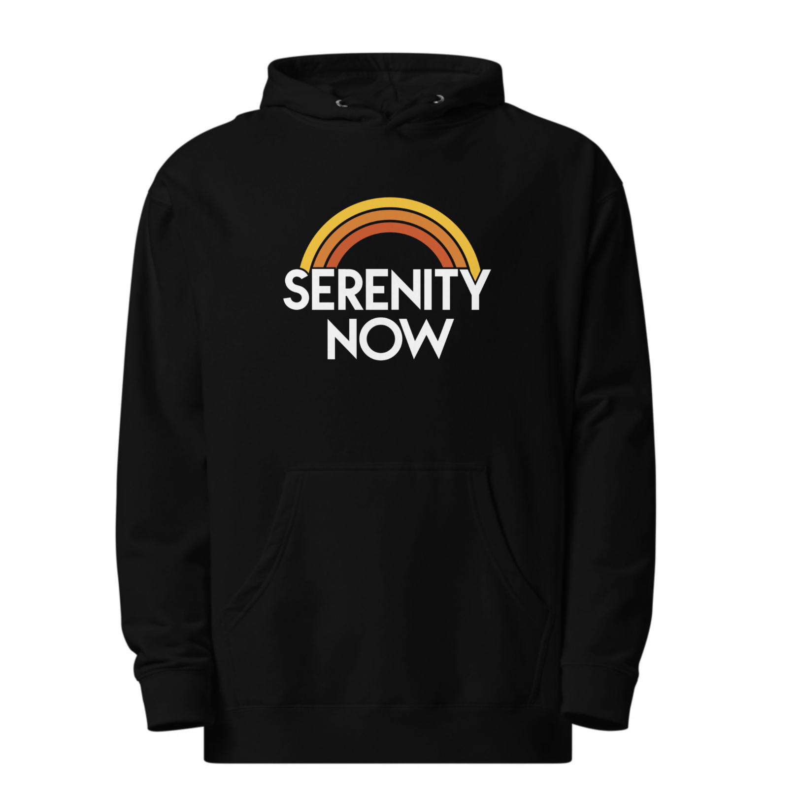 Serenity Now Artsy Mindfulness Graphic Midweight Pullover Hoodie | Cool Rainbow Meditation Fleece | Solid Threads