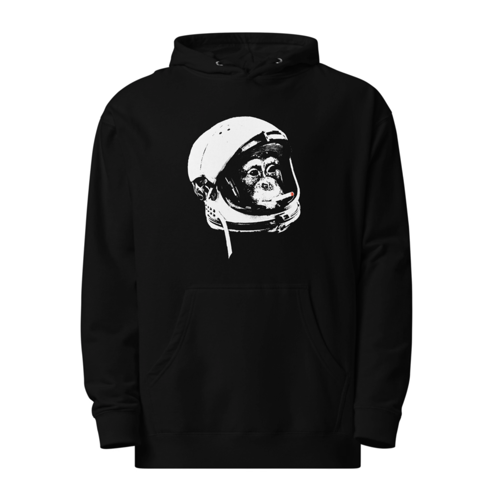 Cold War Vet Cool Artsy Graphic Midweight Pullover Hoodie | Funny Chimp Astronaut Smoking Fleece | Solid Threads