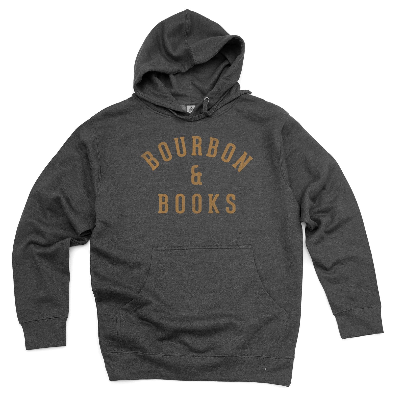 Bourbon & Books Funny Distillery Graphic Midweight Pullover Hoodie | Vintage Whiskey Bookish Fleece | Solid Threads