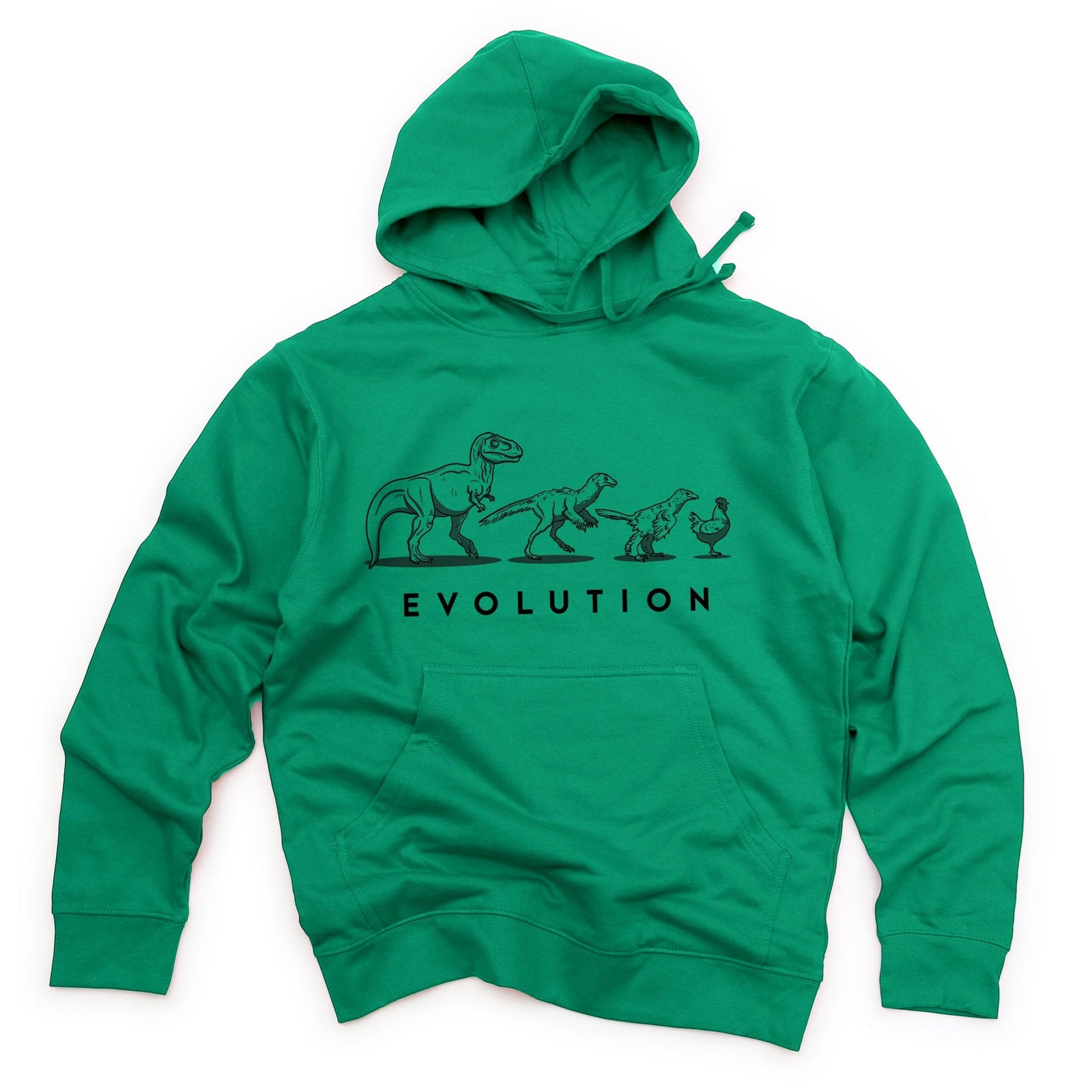 Evolution Of The Dinosaur Cool Graphic Midweight Pullover Hoodie | Funny Chicken Chart T Rex Fleece | Solid Threads