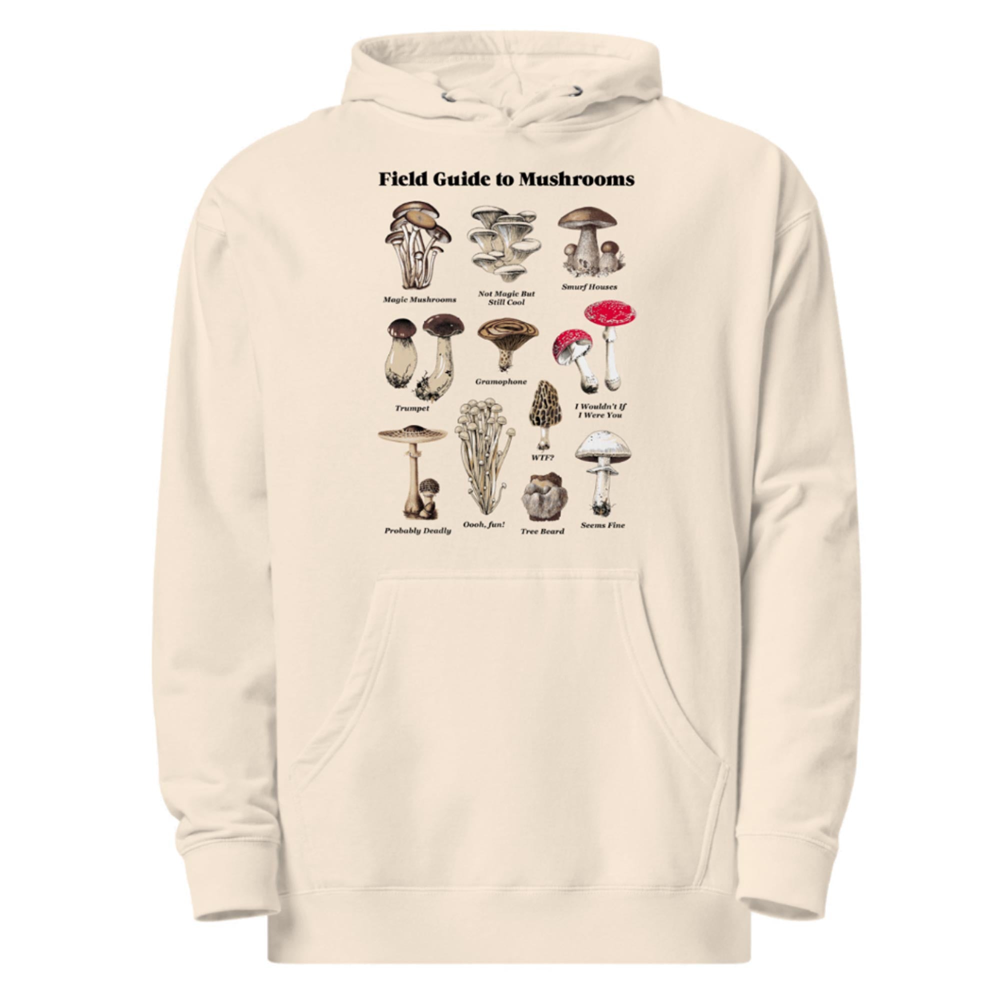 Field Guide To Magic Mushrooms Vintage Graphic Midweight Pullover Hoodie | Cool Botany Chart Fleece | Solid Threads