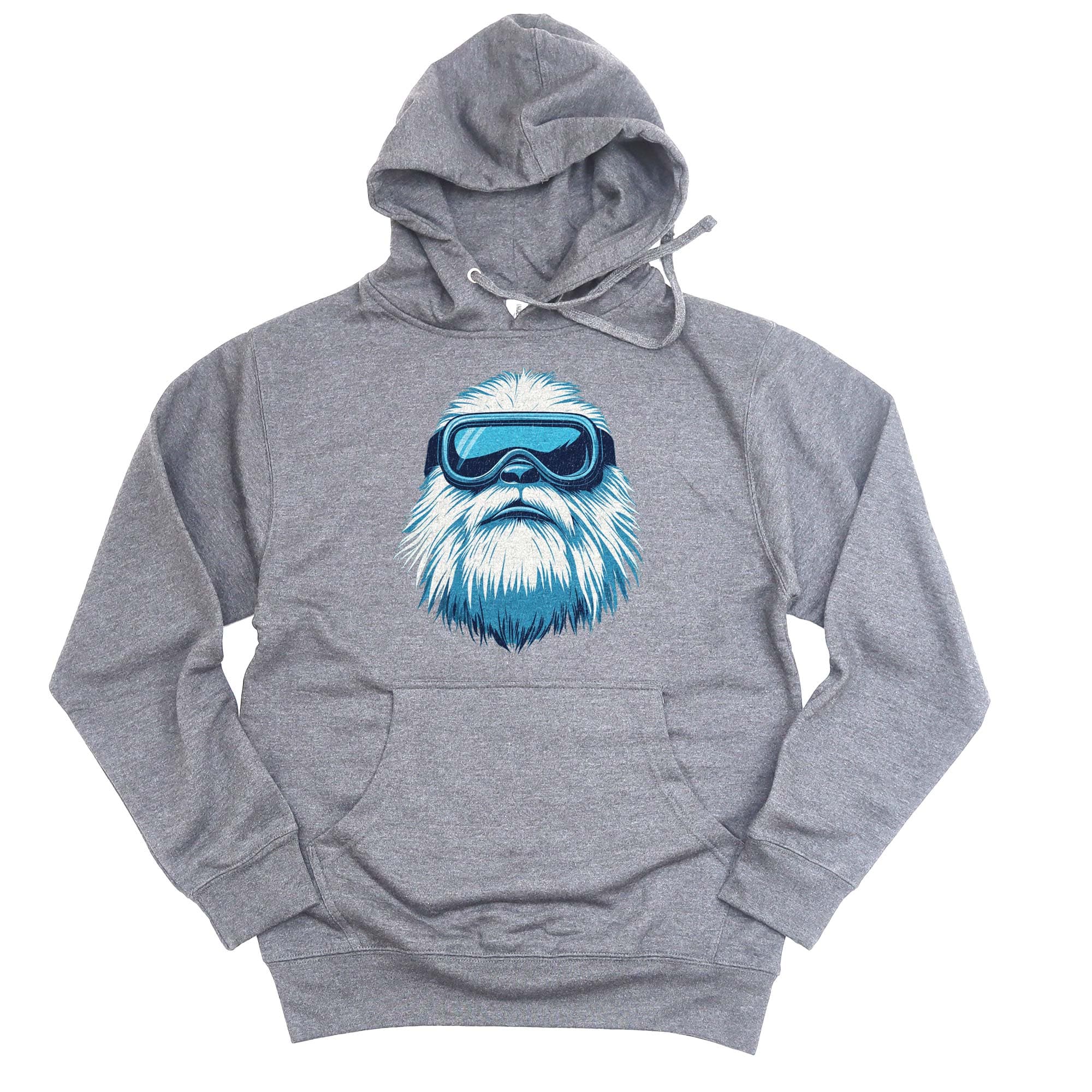 Yeti Skier Funny Graphic Midweight Pullover Hoodie | Cool Abominable Snowman Goggles Fleece | Solid Threads