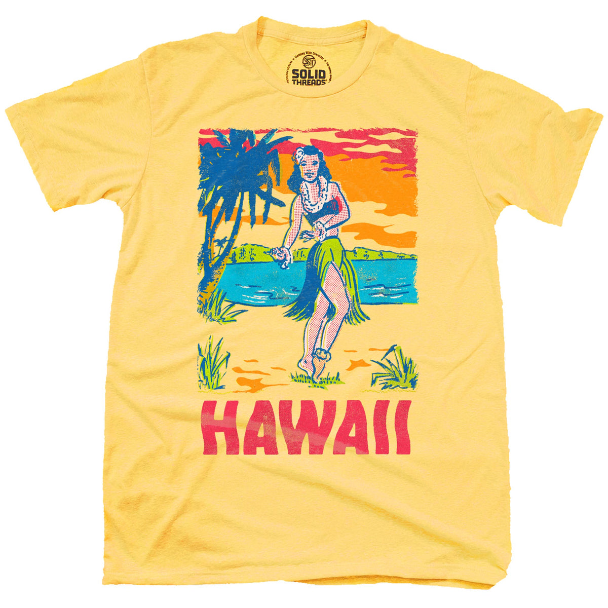 Men's Hawaii Hula Girl Retro Graphic T-Shirt | Cool HI Beach Tee | Solid Threads