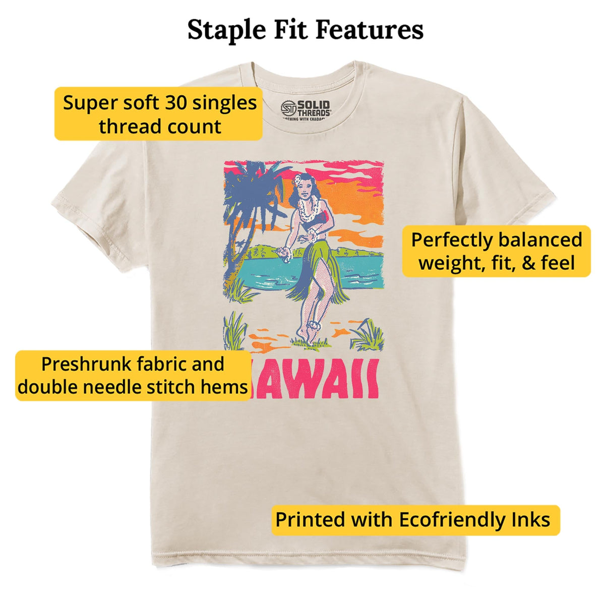 Hawaii Hula Girl Retro Staple T-shirt in Natural - Fit Attributes