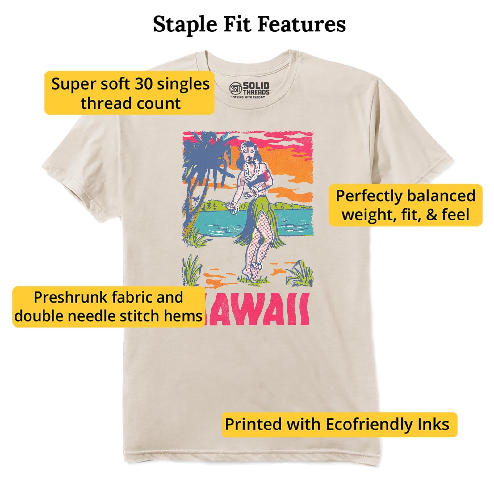 Hawaii Hula Girl Retro Staple T-shirt in Natural - Fit Attributes