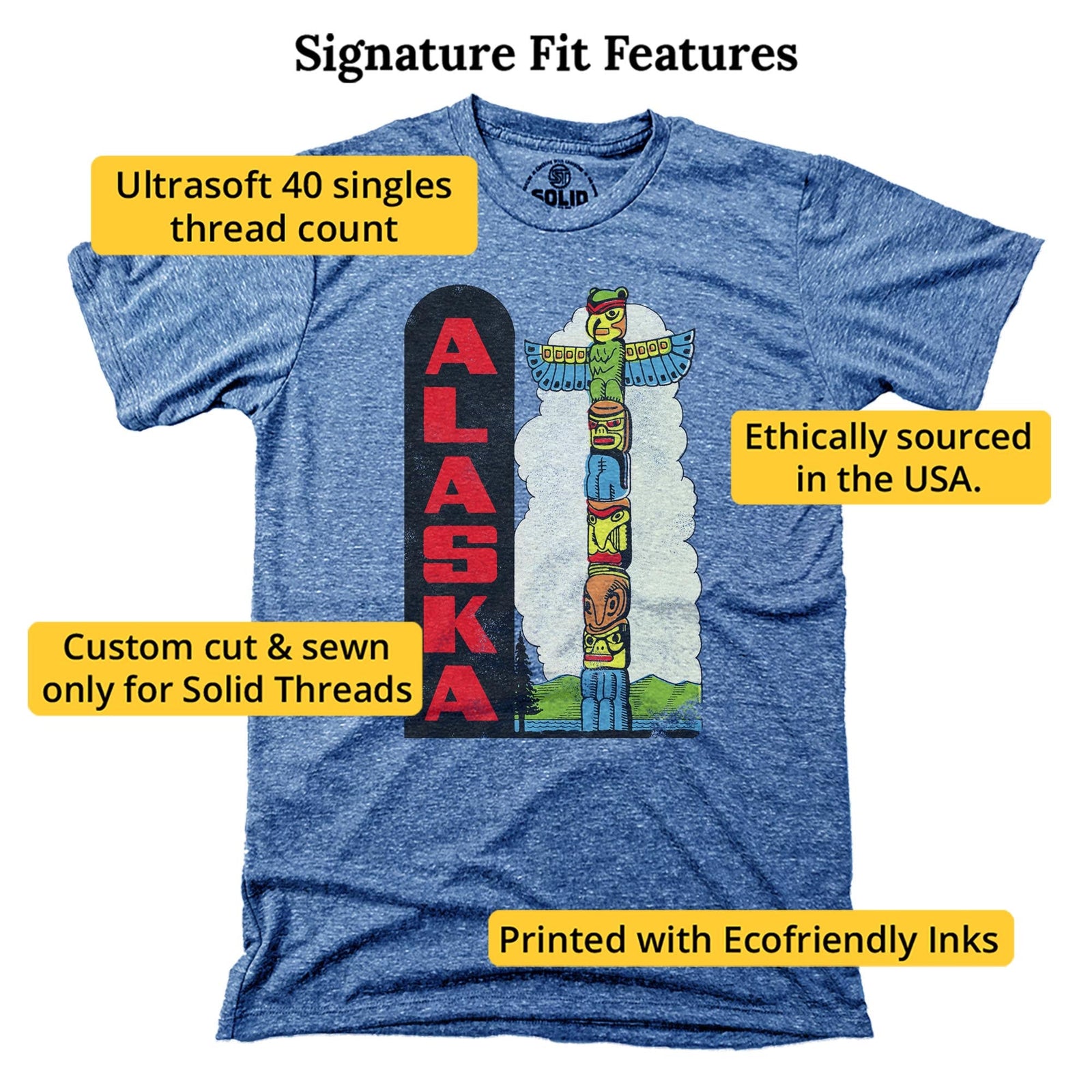 Alaska Totem Pole Vintage Signature T-shirt in Triblend Royal - Fit Attributes