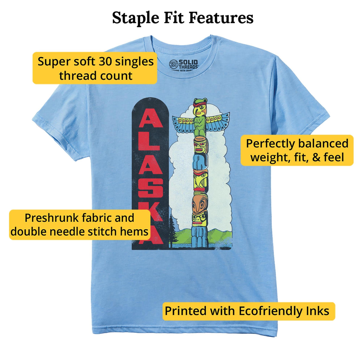 Alaska Totem Pole Vintage Staple T-shirt in Light Blue Heather - Fit Attributes