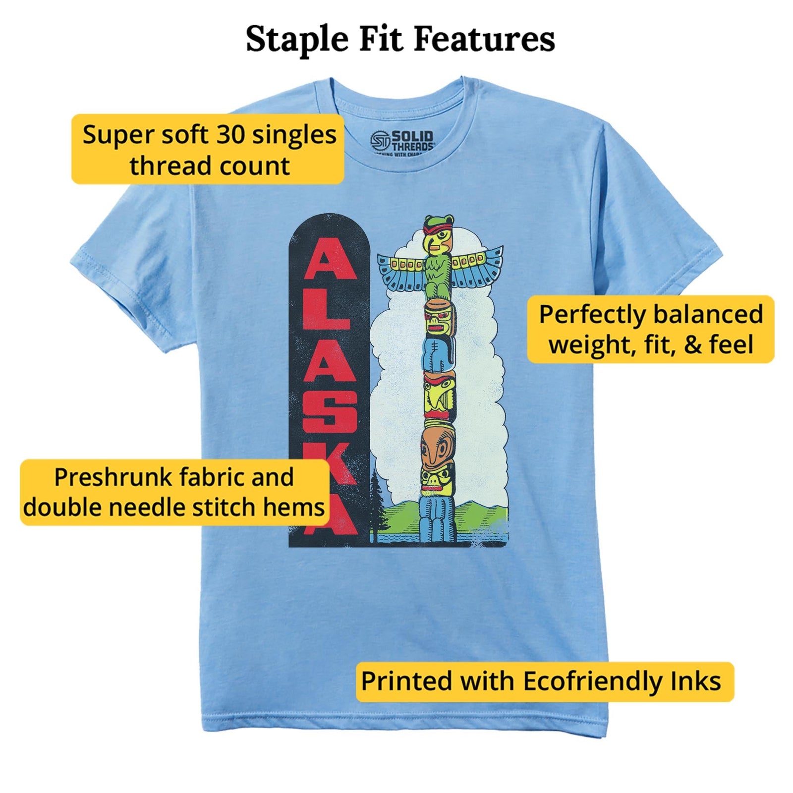 Alaska Totem Pole Vintage Staple T-shirt in Light Blue Heather - Fit Attributes