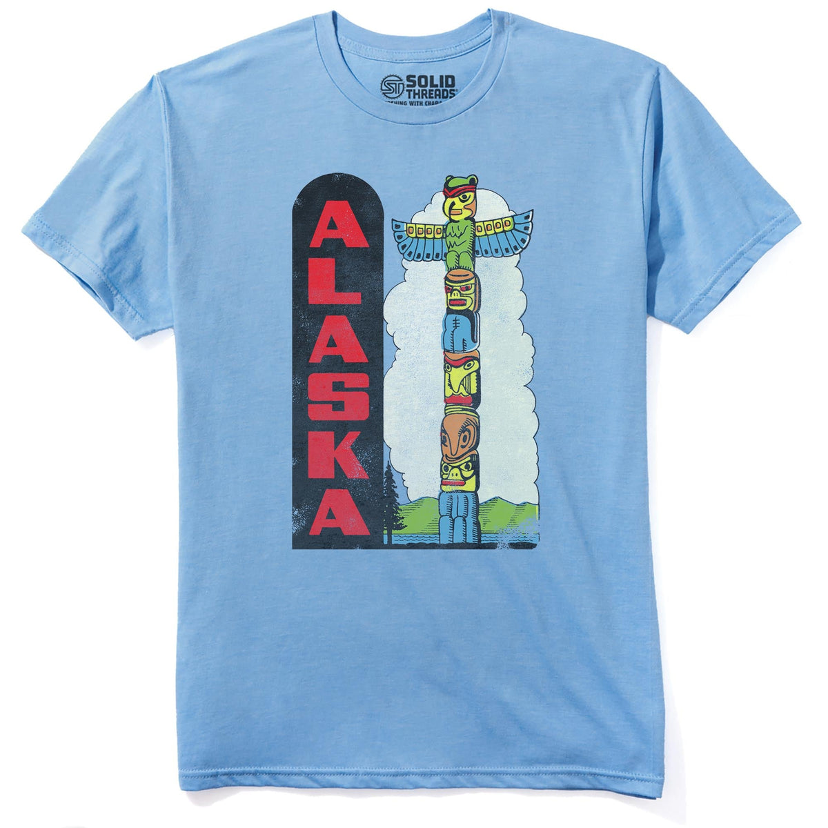 Alaska Totem Pole Vintage Staple T-shirt in Light Blue Heather - Front View
