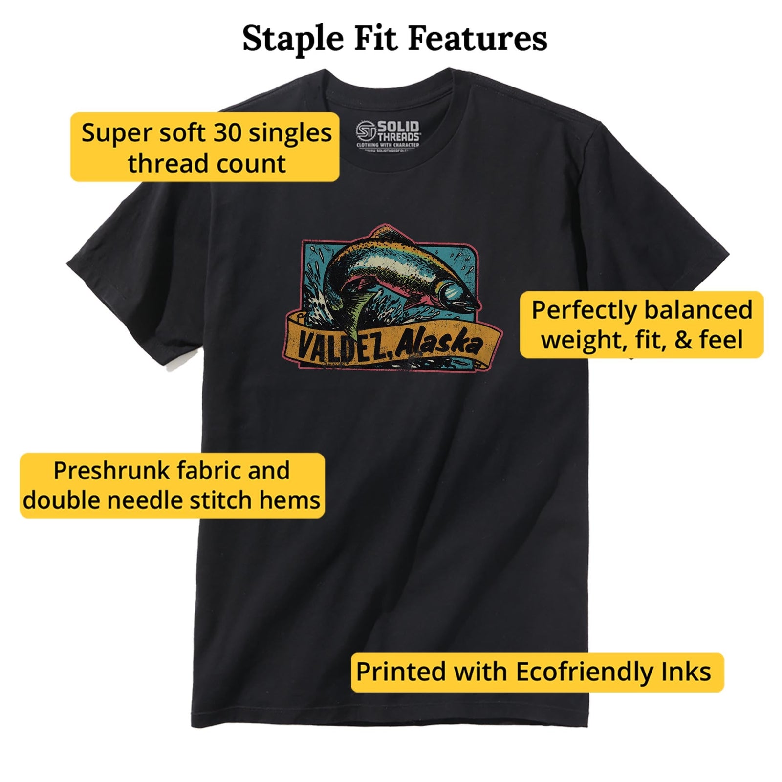 Valdez Alaska Retro Staple T-shirt in Black - Fit Attributes
