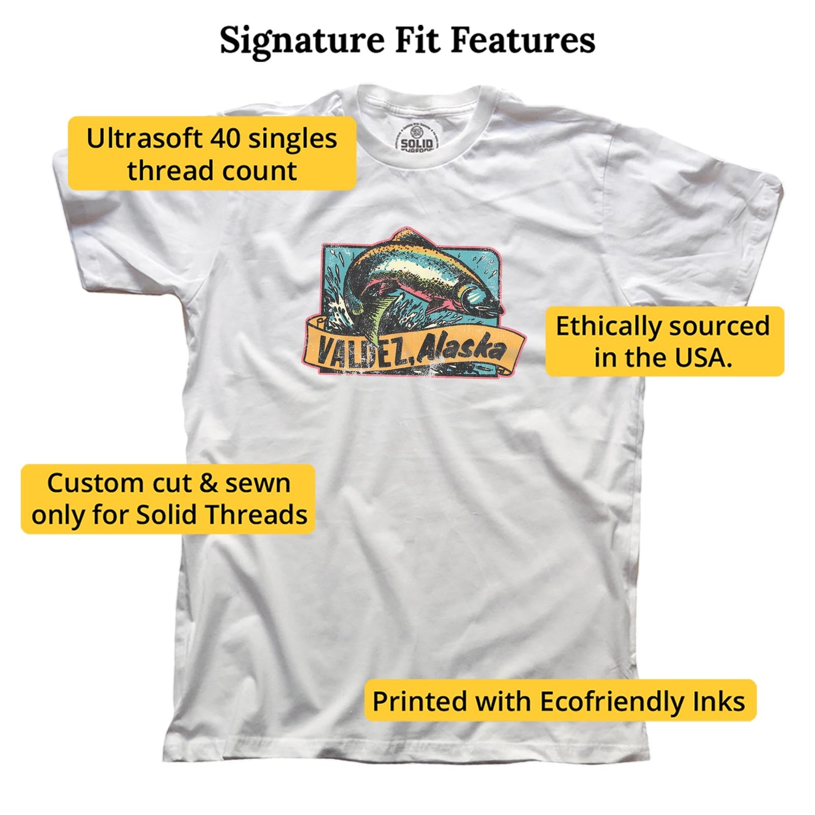 Valdez Alaska Retro Signature T-shirt in White - Fit Attributes
