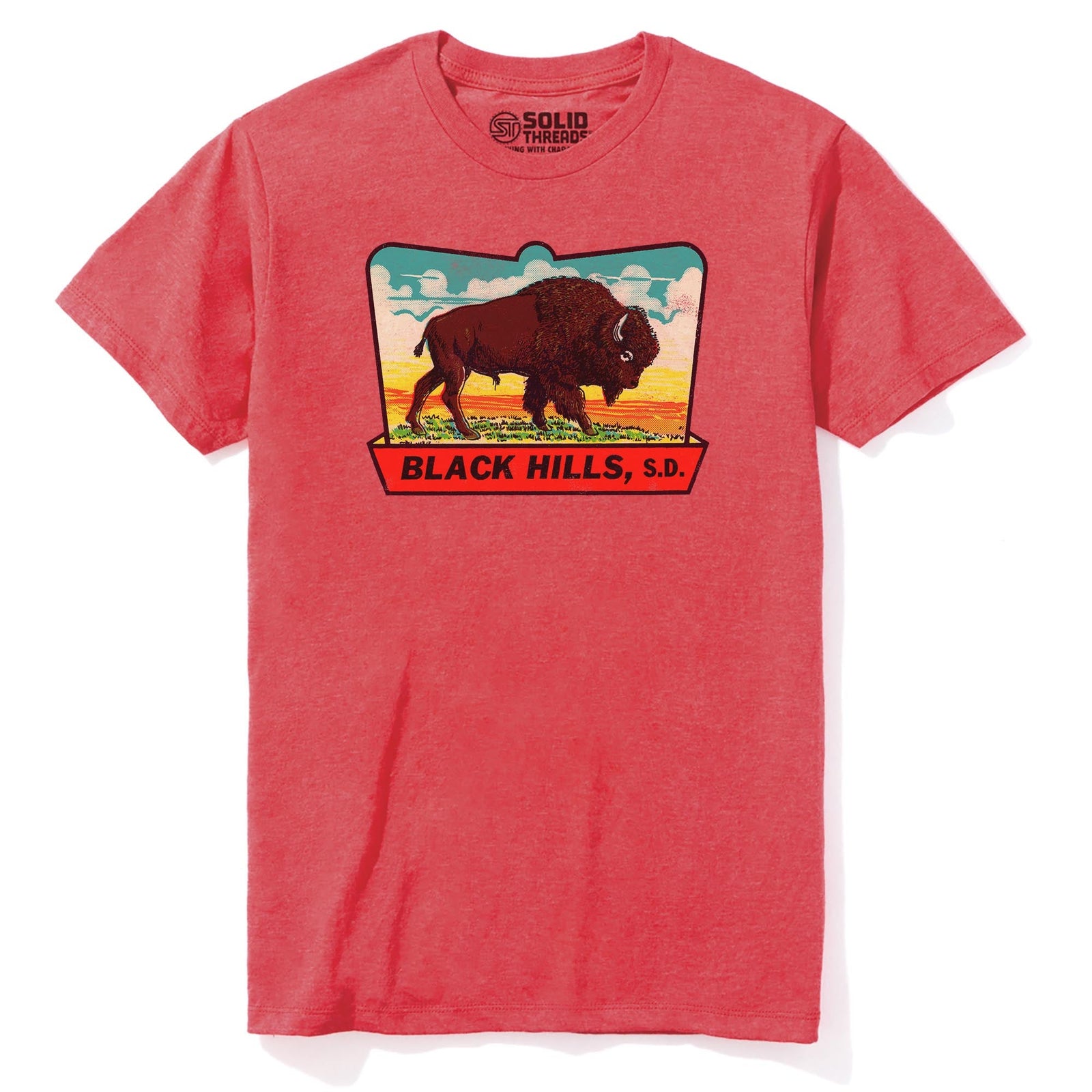 Black Hills Retro Staple T-shirt in Red Heather - Front View