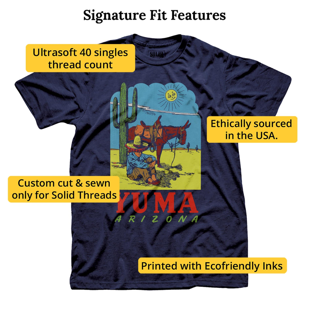 Yuma Arizona Instagram Vintage Signature T-shirt in Navy - Fit Attributes