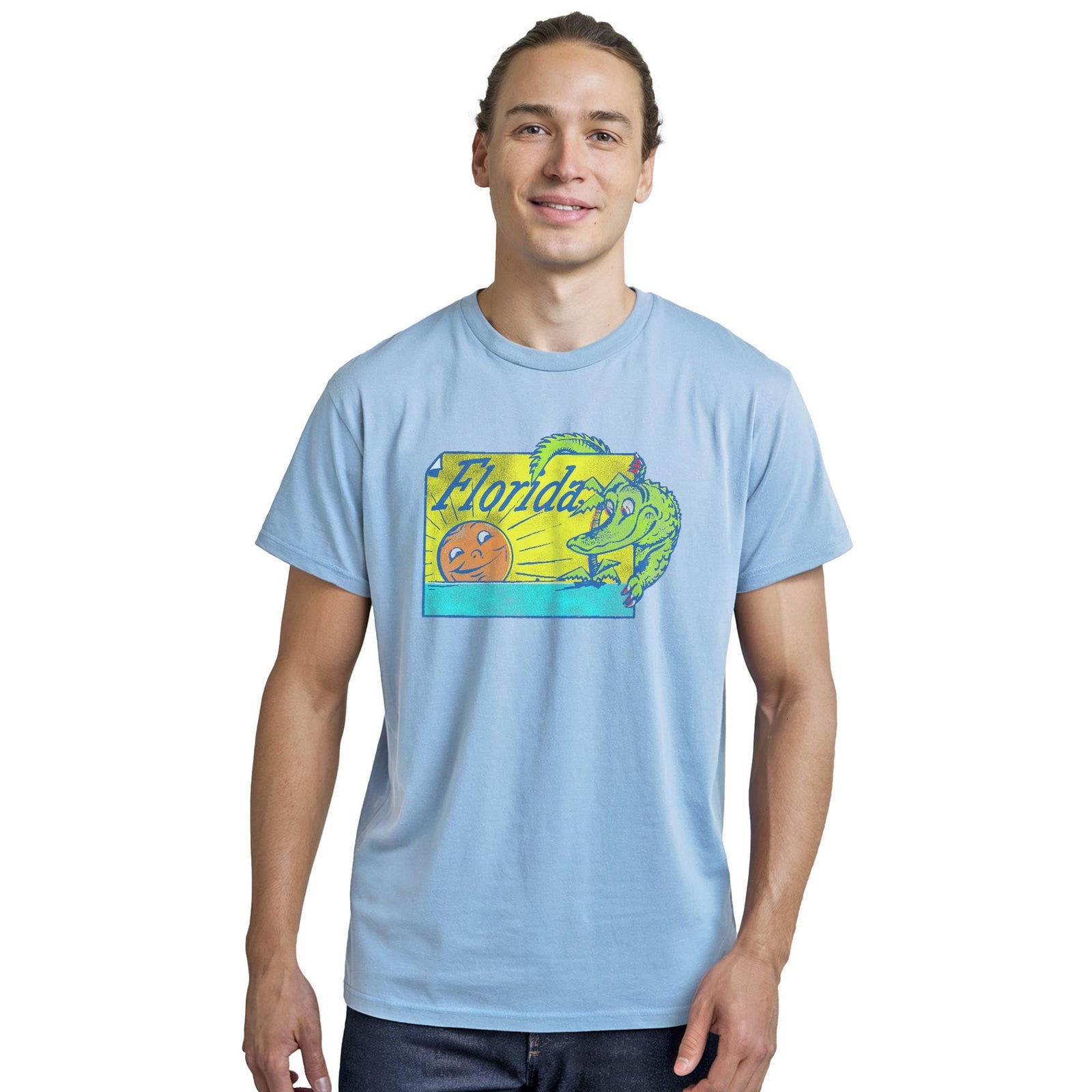 Florida Gator Vintage Staple T-shirt in Light Blue Heather On Model - Front View