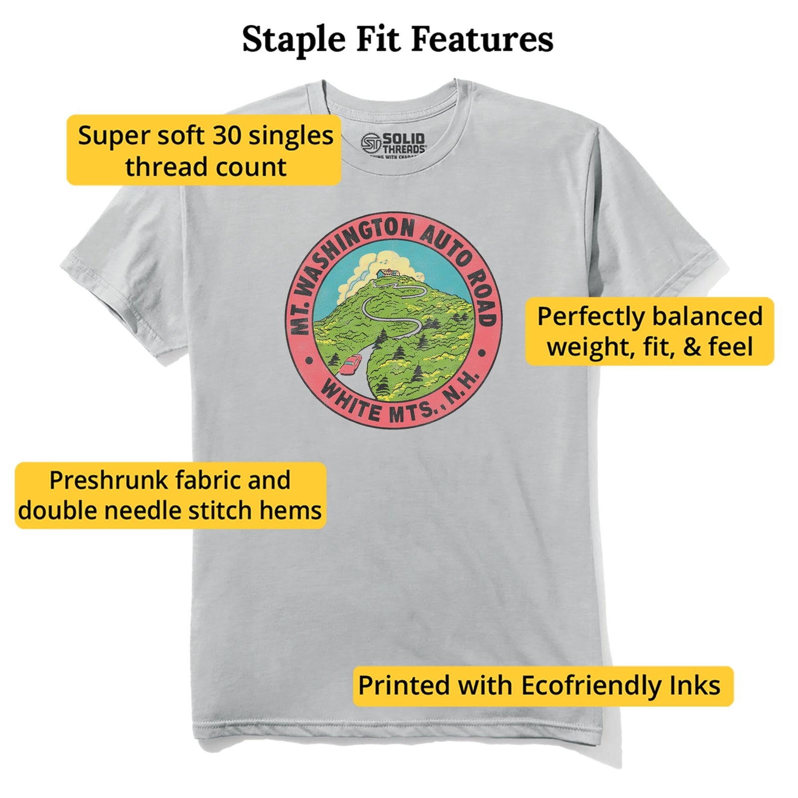 Mt Washington Retro Staple T-shirt in Silver - Fit Attributes
